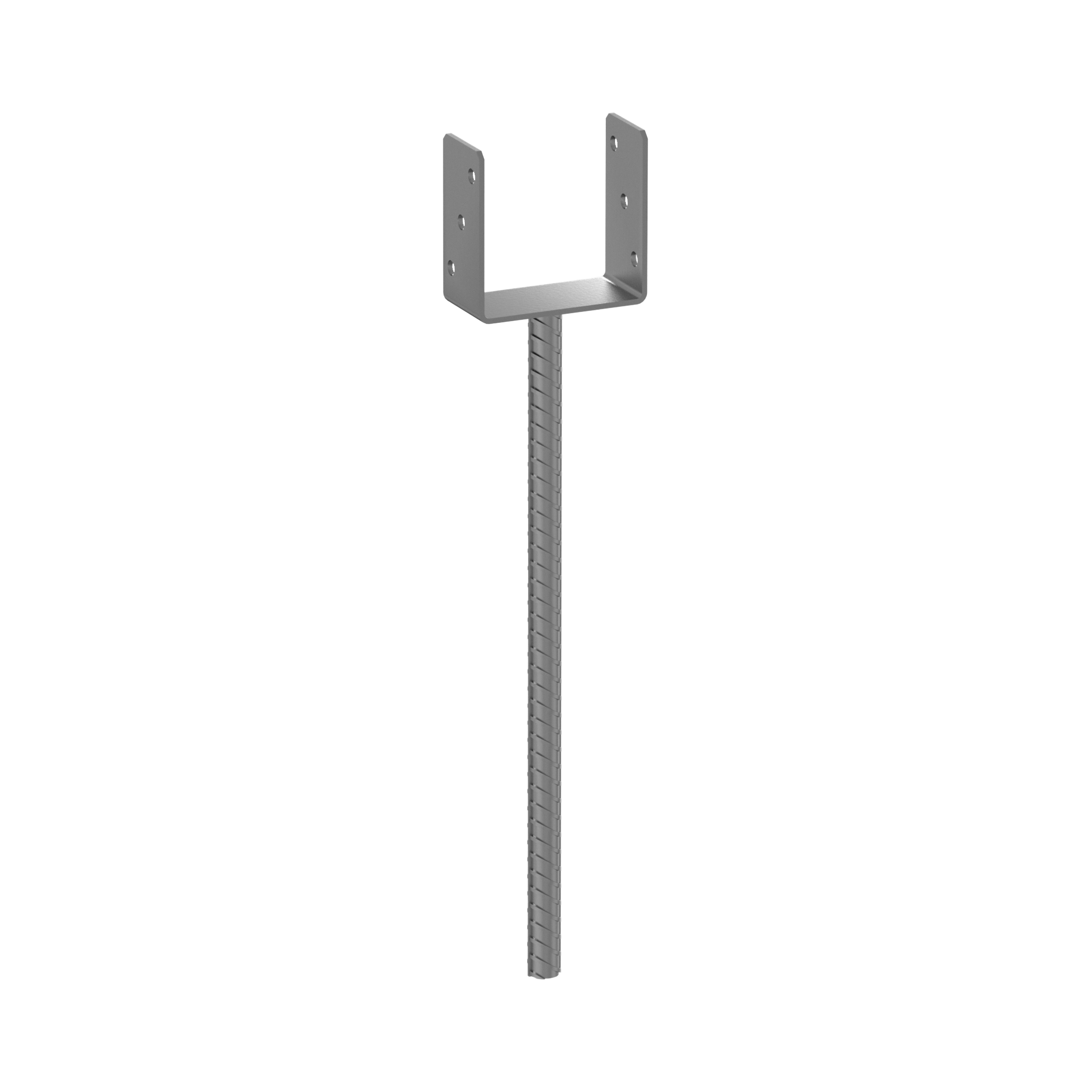 Podstawa słupa kotwa typ U z długim prętem PS 500, 120 mm, 624 mm, 121x624x124x4,0 mm.