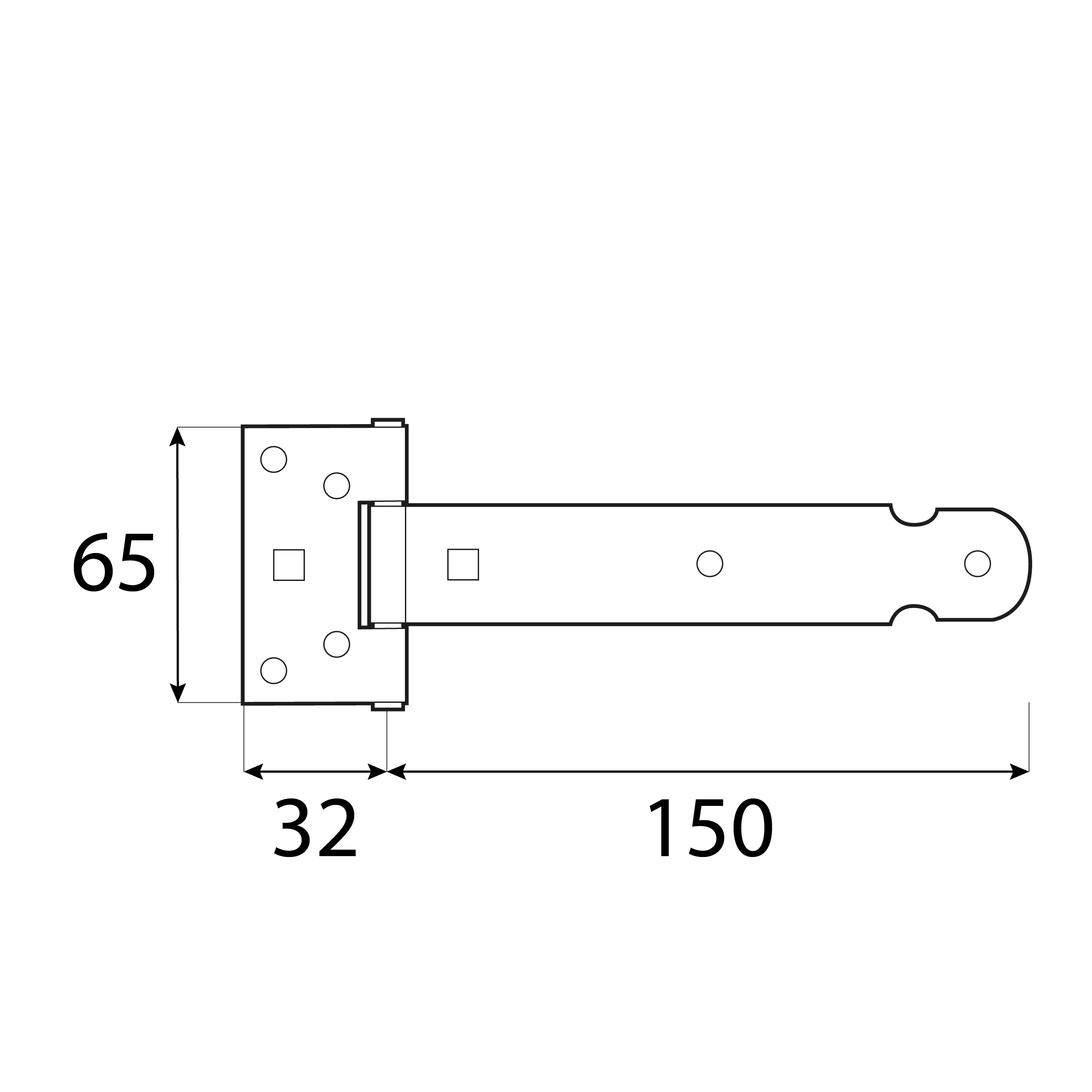 Zawias bramowy lekki do furtki okiennic ZBL 150, 150 mm, Złoty, 65 mm, 150x32x1,5 mm 2.