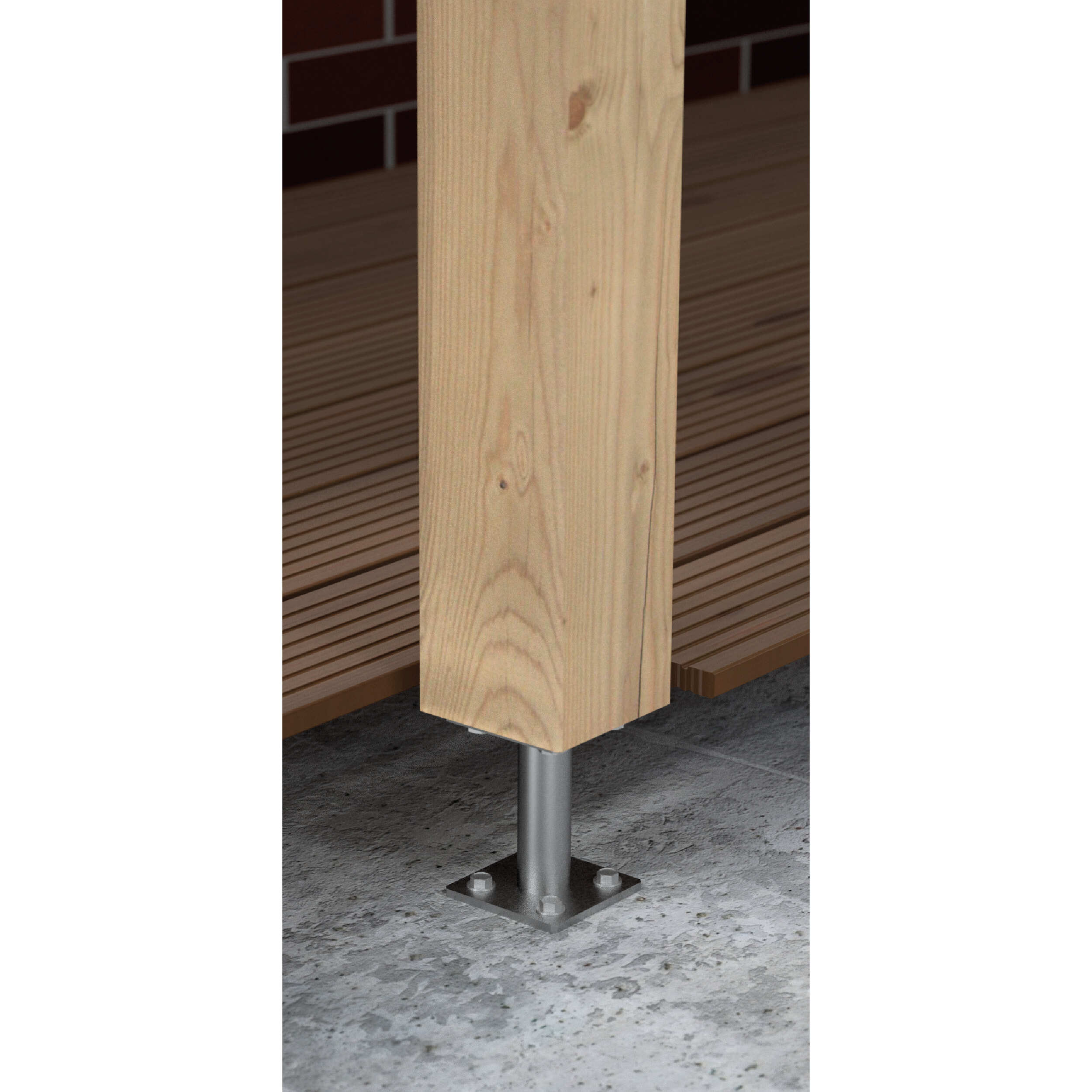 Podstawa słupa kotwa wspornik płaska z rurą - PMF | 80x80 mm | 100 mm | Srebrny Podstawa słupa kotwa wspornik płaska z rurą PMF, 80x80 mm, 100 mm, srebrny, 80x80x100x4,0 mm 1.