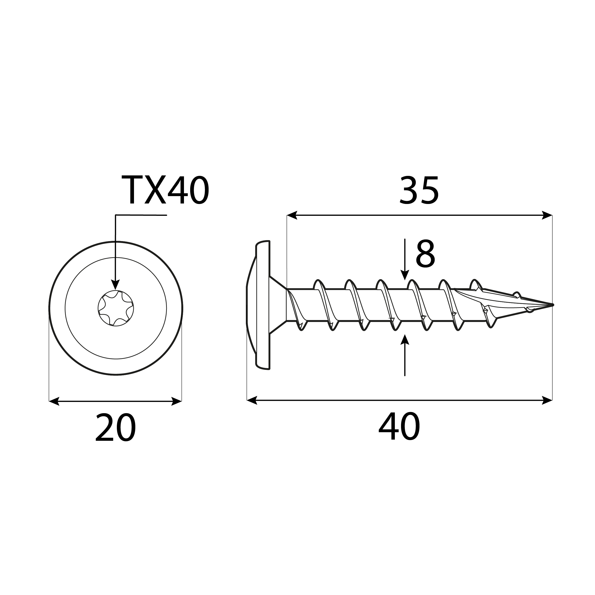 Wkręty do architektury ogrodowej TORX CTO, 8x40 mm, srebrny, 100 szt., 8x40 mm, Hartowana stal węglowa, ujęcie 1.