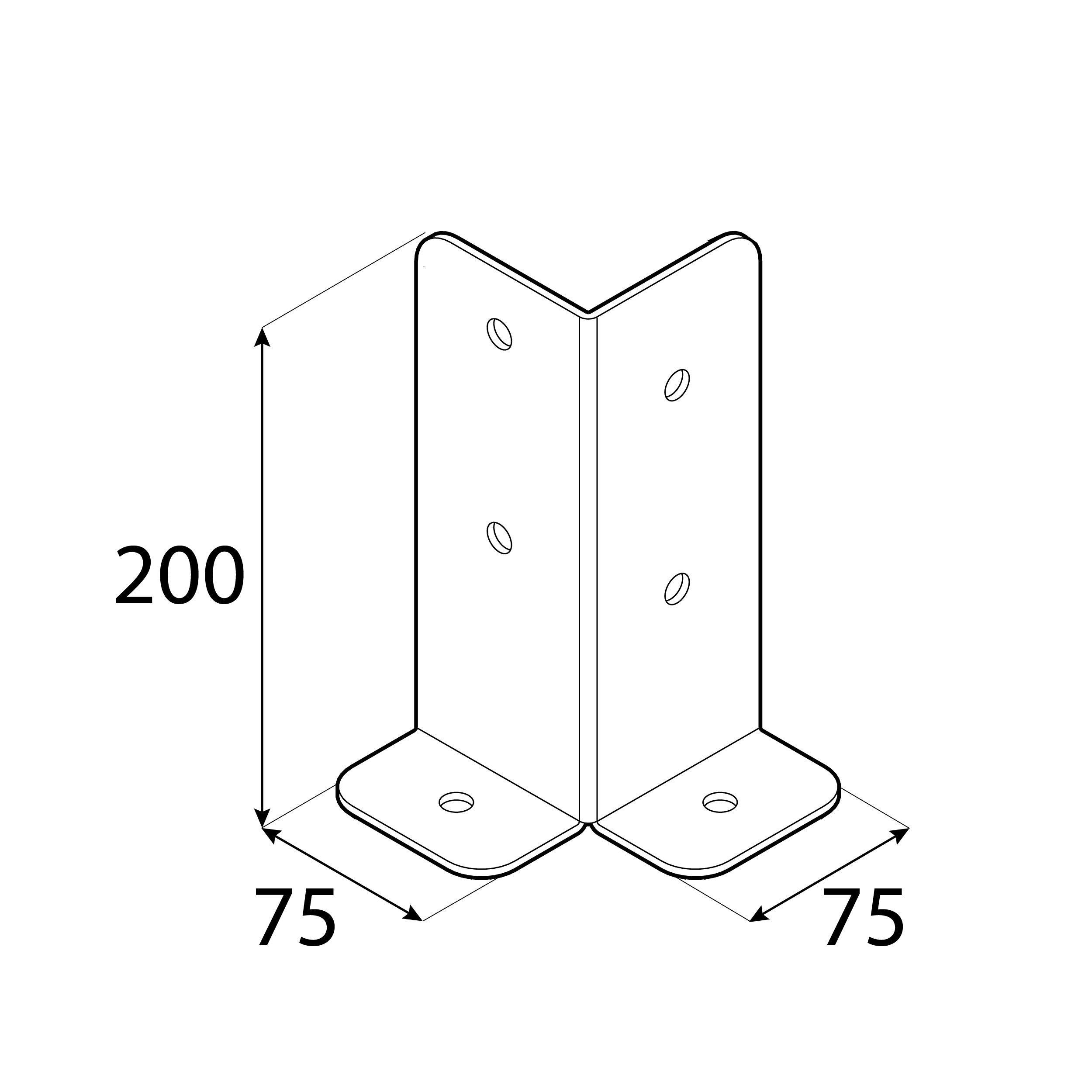 Podstawa słupa kotwa przykręcana narożna - PSB | 75-200 mm | Srebrny Podstawa słupa kotwa przykręcana narożna PSB, 75-200 mm, srebrny, 75x75x200x3,0 mm 2.
