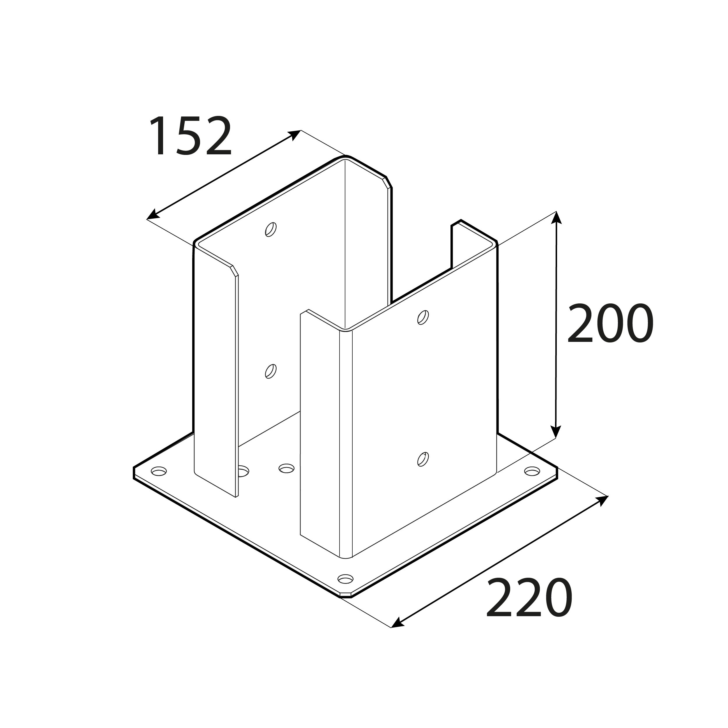 Podstawa słupa kotwa przykręcana podwójna z podstawą prostokątną PSPD, 150 mm, srebrny, 151x200x3,0 mm 2, ujęcie 1.