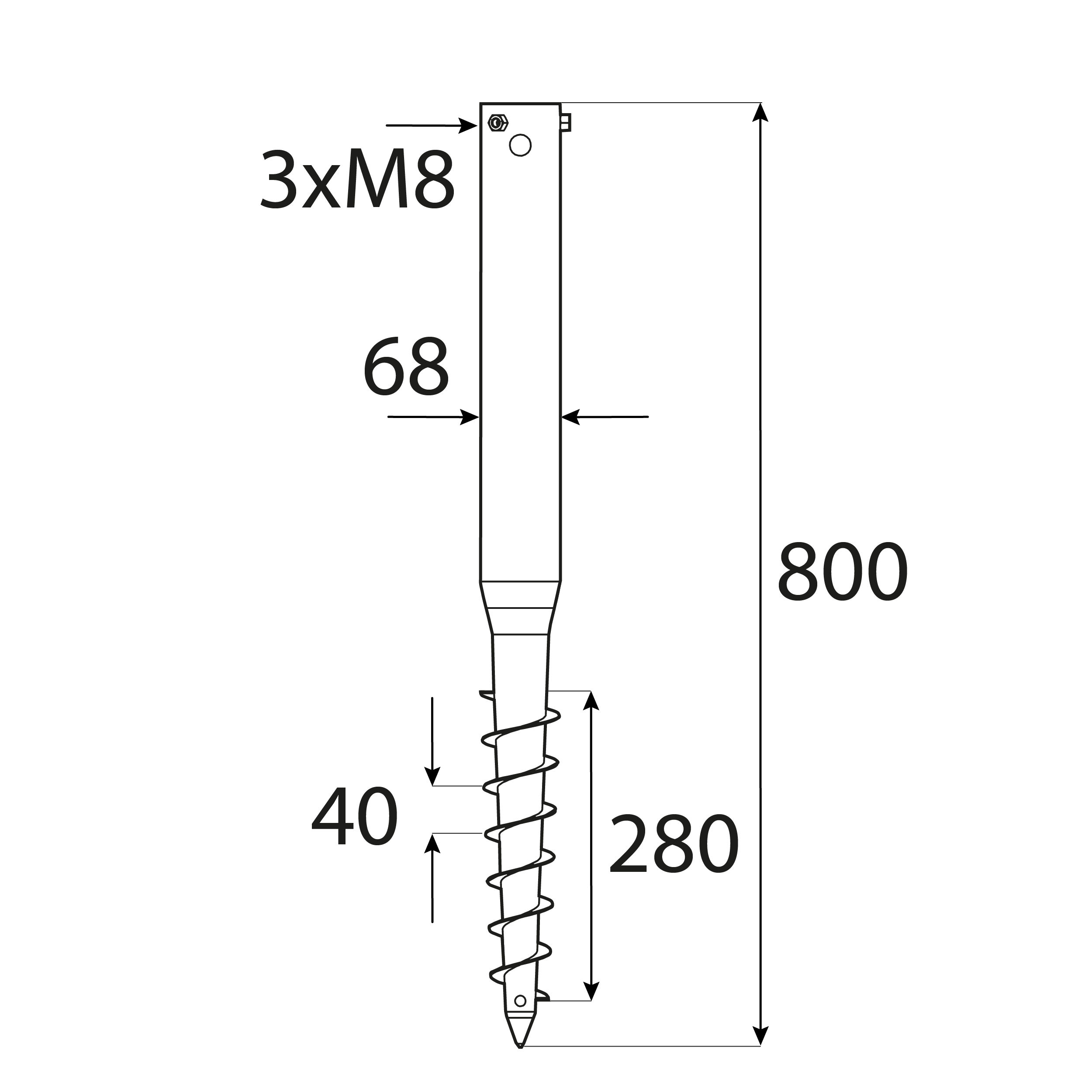 Podstawa słupa wkręcana do gruntu świder okrągła - PWG | 68x800 mm