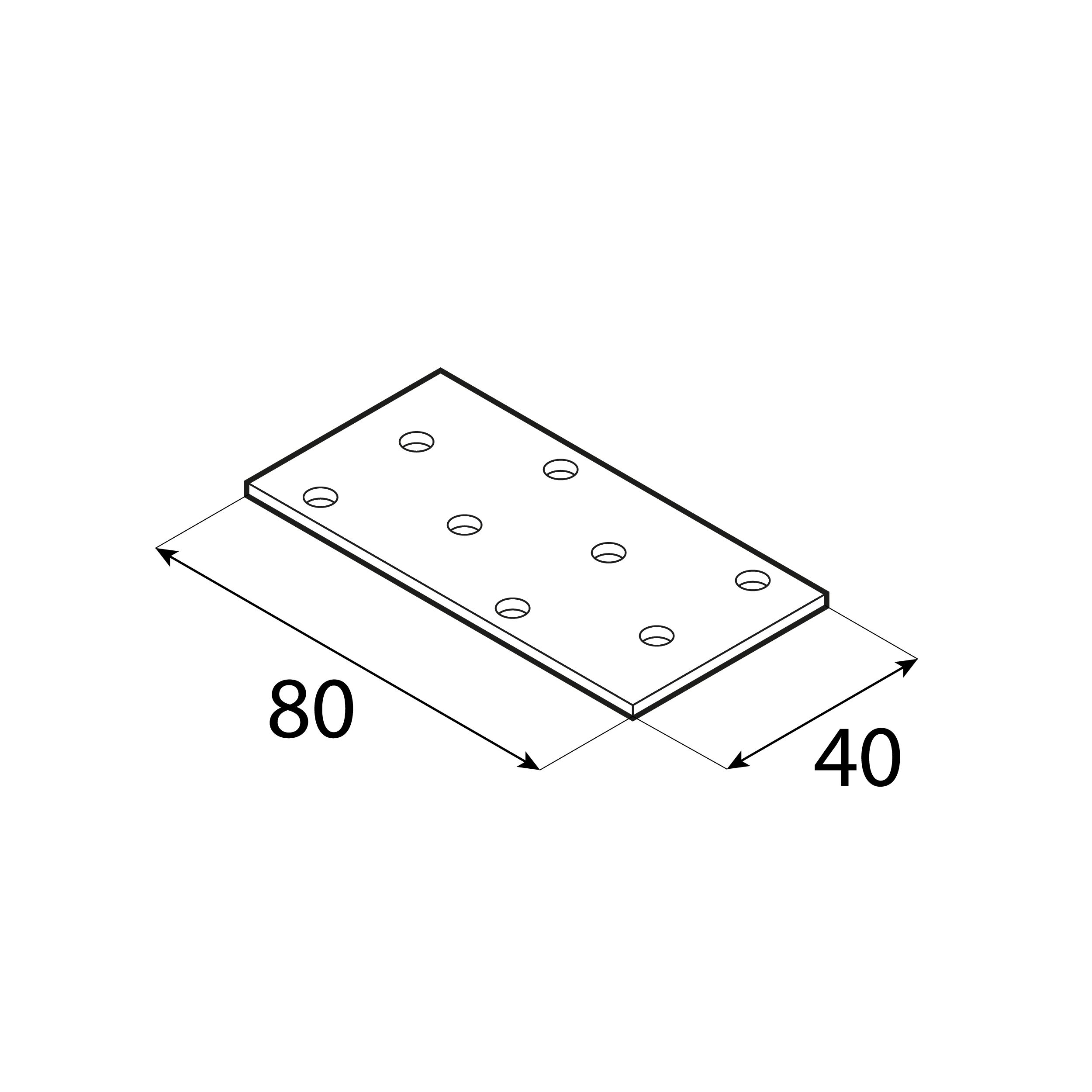 Płytka perforowana płaskownik PP 1, 80x40 mm, 2 mm, 40x80x2,0 mm, Stal konstrukcyjna DX51D, srebrny, ujęcie 2.