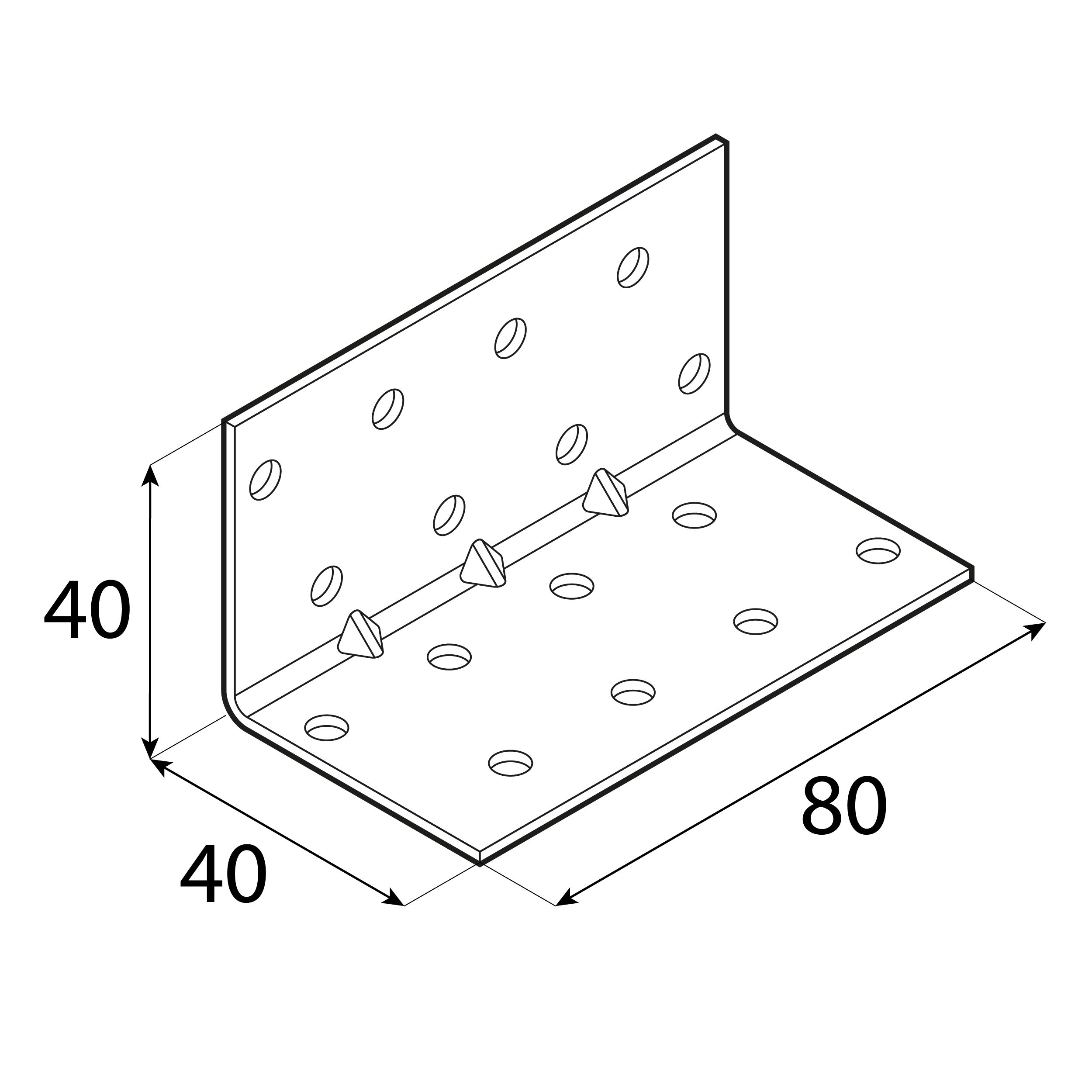 Kątownik montażowy przetłoczony - KMP 3 | 40x40x80 mm | 20 szt Kątownik montażowy przetłoczony KMP 3, 40x40x80 mm, 20 szt., 40x40x80x1,5 mm, Stal konstrukcyjna DX51D, srebrny, ujęcie 2.