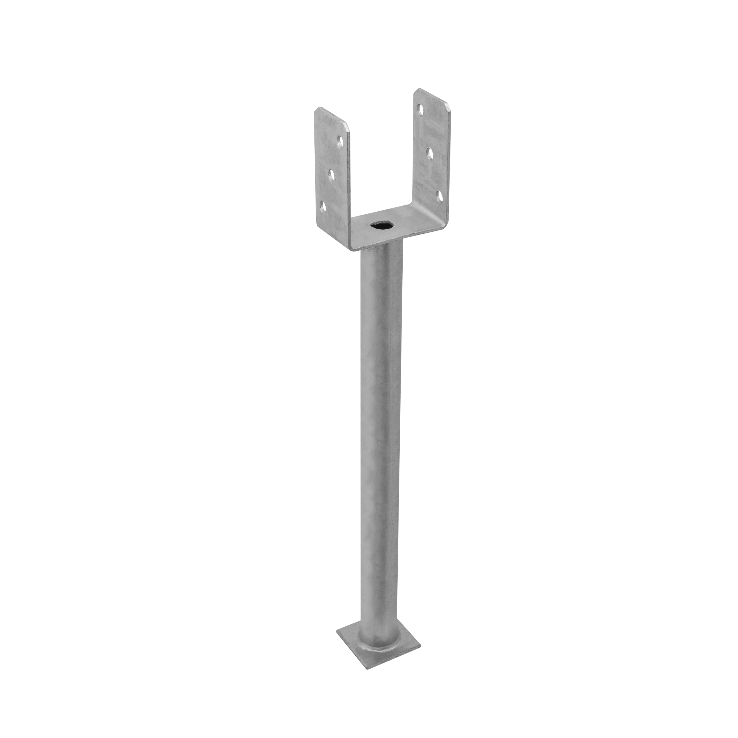Podstawa słupa kotwa typ U z długa rurą PS 500, 100 mm, 628 mm, 101x628x124x4,0 mm.