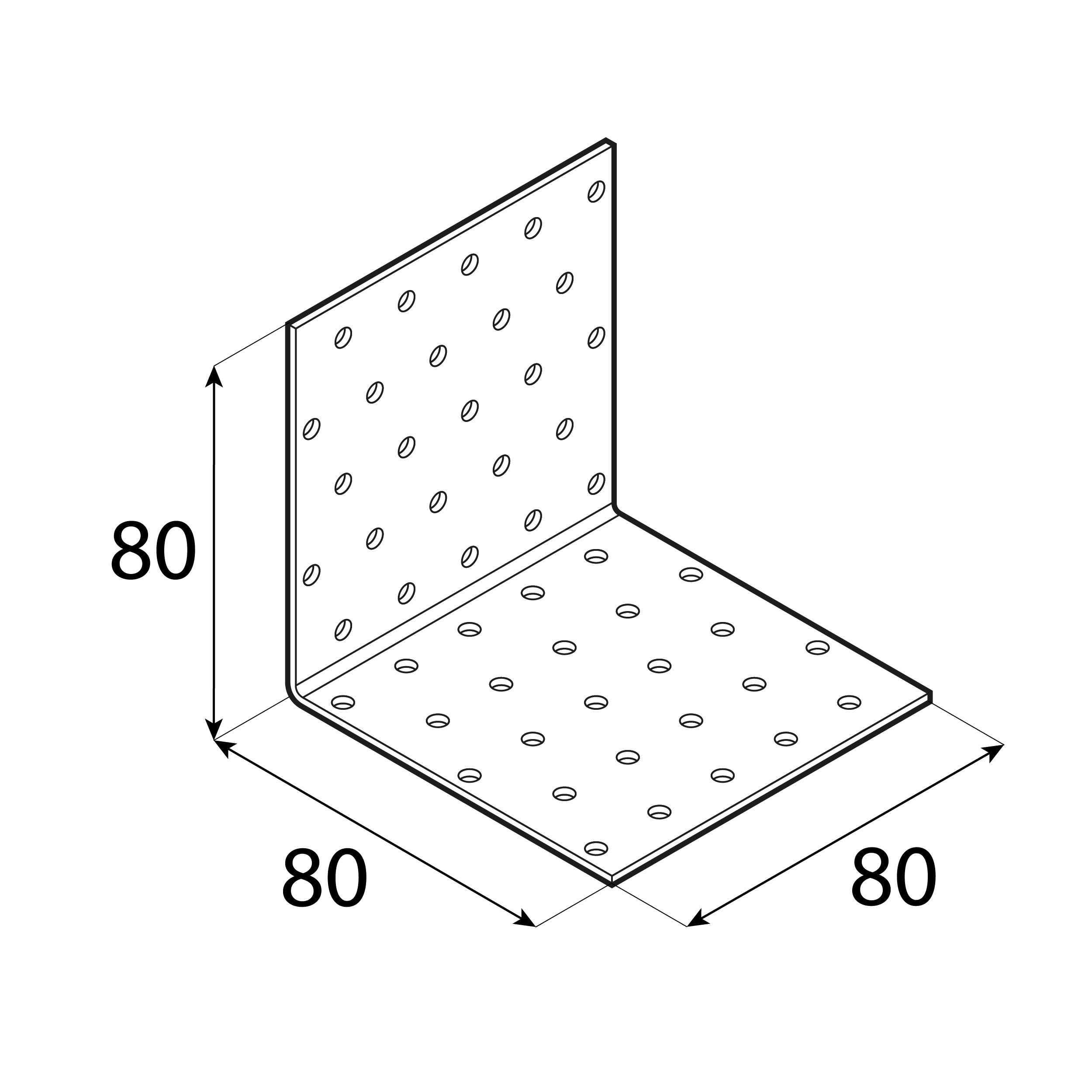 Kątownik montażowy stalowy uniwersalny KM 9, 80x80x80 mm, 20 szt., 80x80x80x2,0 mm, Stal konstrukcyjna DX51D, srebrny, ujęcie 2.