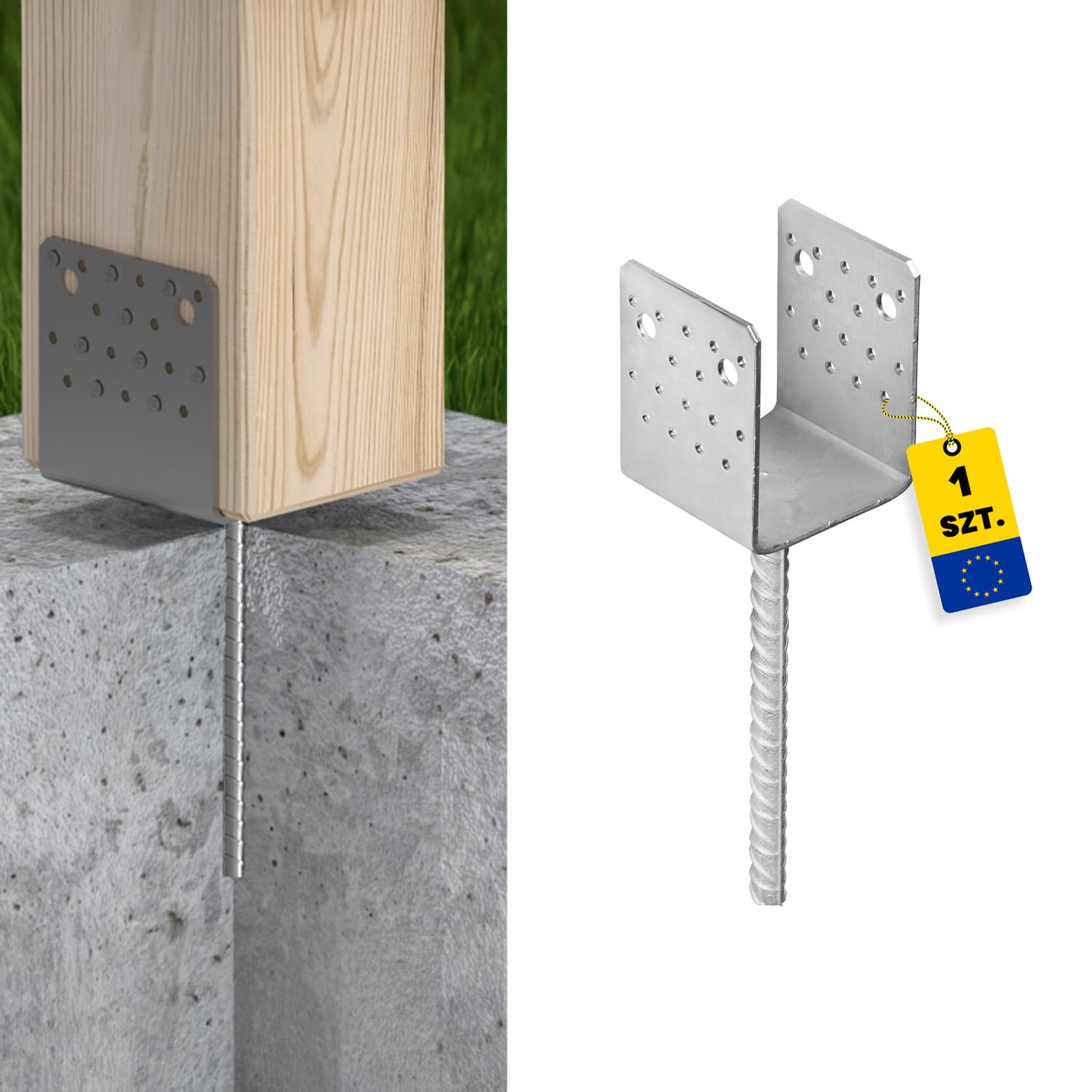 Podstawa słupa kotwa typ U szeroka wielopunktowa - PSS | 120 mm Podstawa słupa kotwa typ U szeroka wielopunktowa - PSS | 120 mm