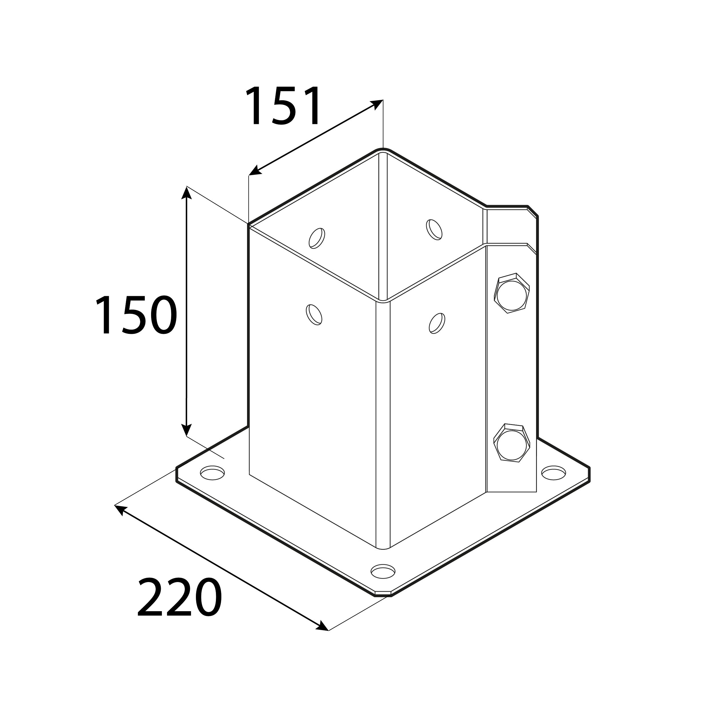 Podstawa słupa z podstawą prostokątną regulowana PSPA, 150 mm, srebrny, 151x150x2,0 mm 2.