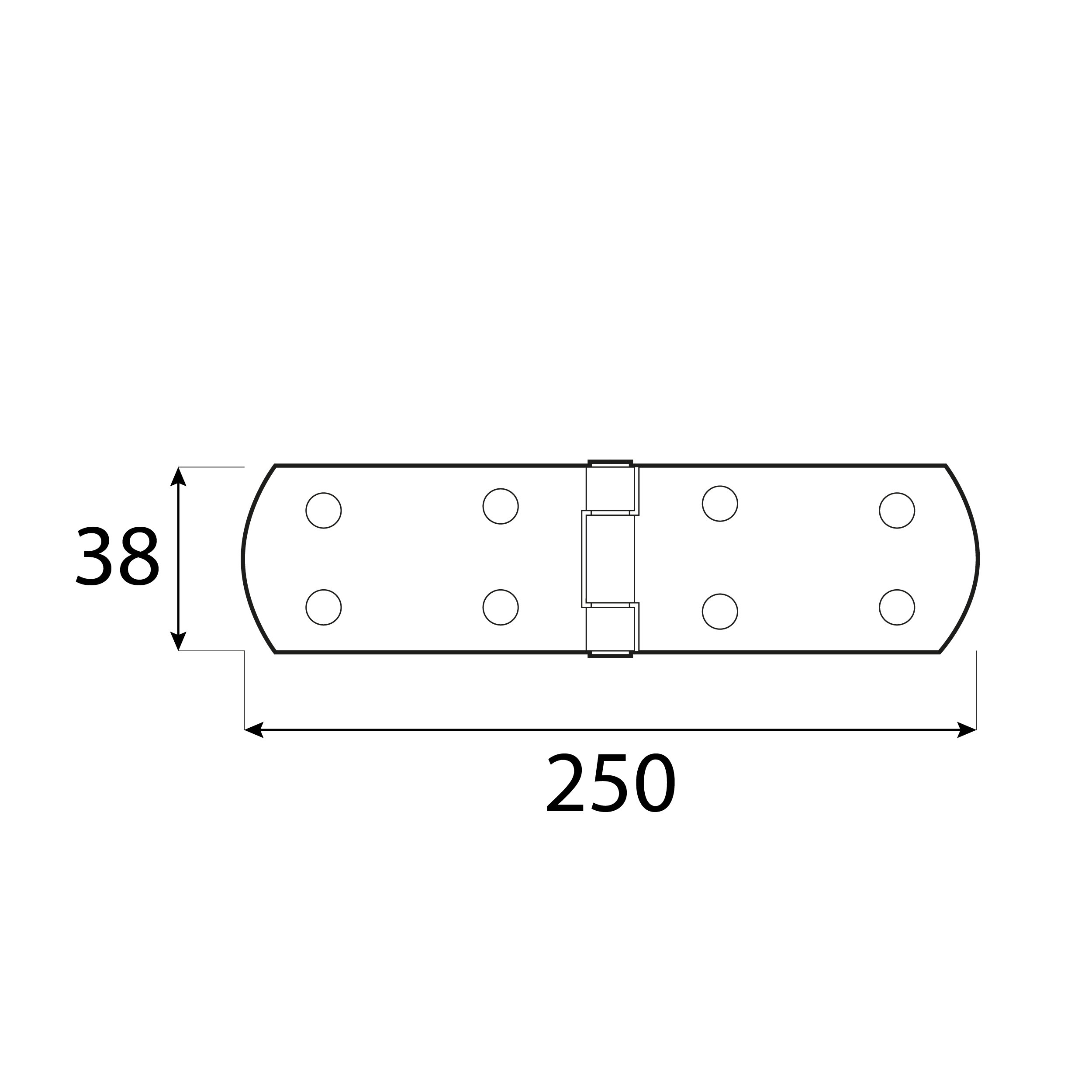 Zawias francuski pasowy płaski do drzwi i okiennic ZF 250, 250 mm, Złoty, 38 mm, 250x38x2,5 mm 2.
