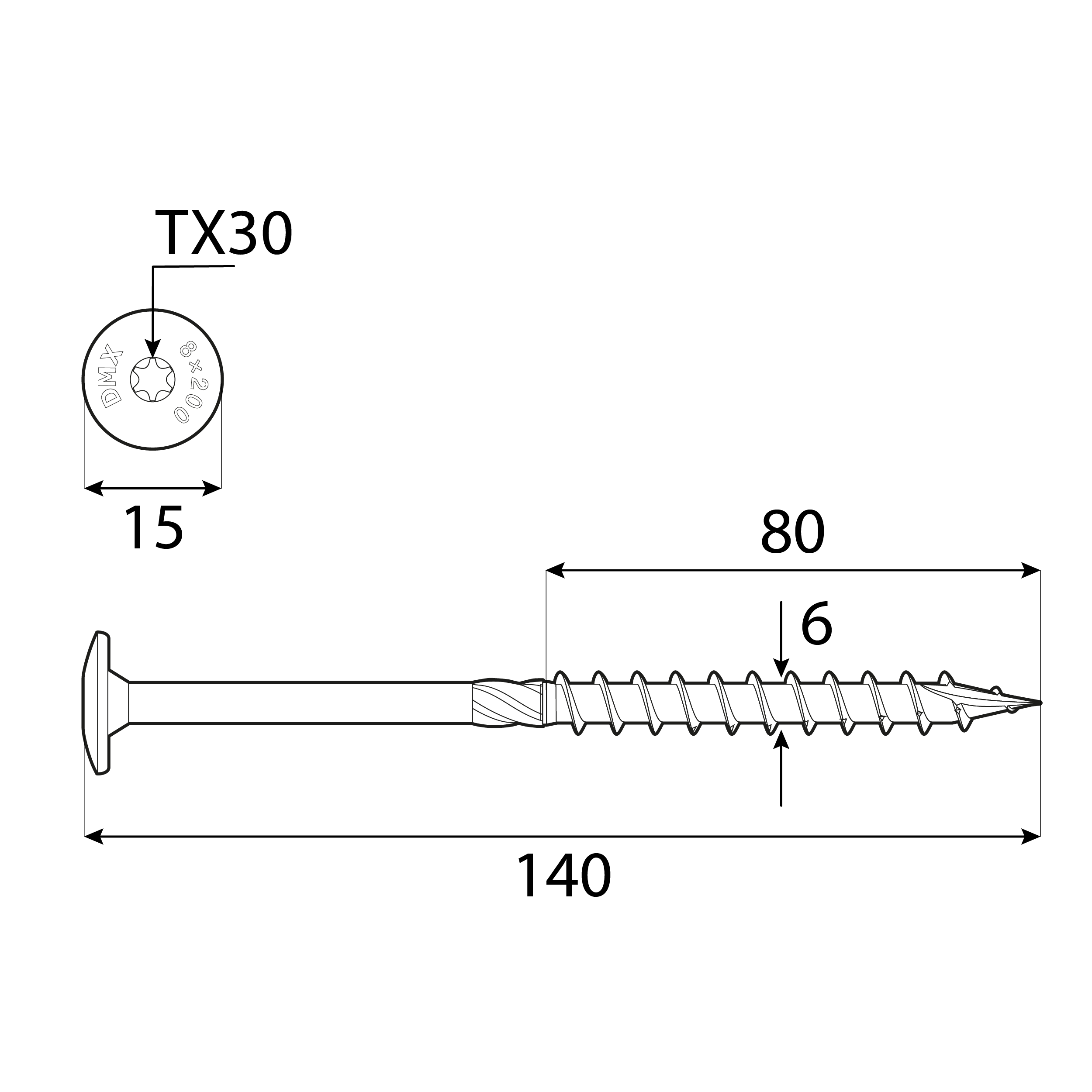 Wkręty ciesielskie do drewna talerzowe TORX - CT | 6 x 140 mm | Złoty | 100 szt Wkręty ciesielskie do drewna talerzowe TORX - CT | 6 x 140 mm | Złoty | 100 szt