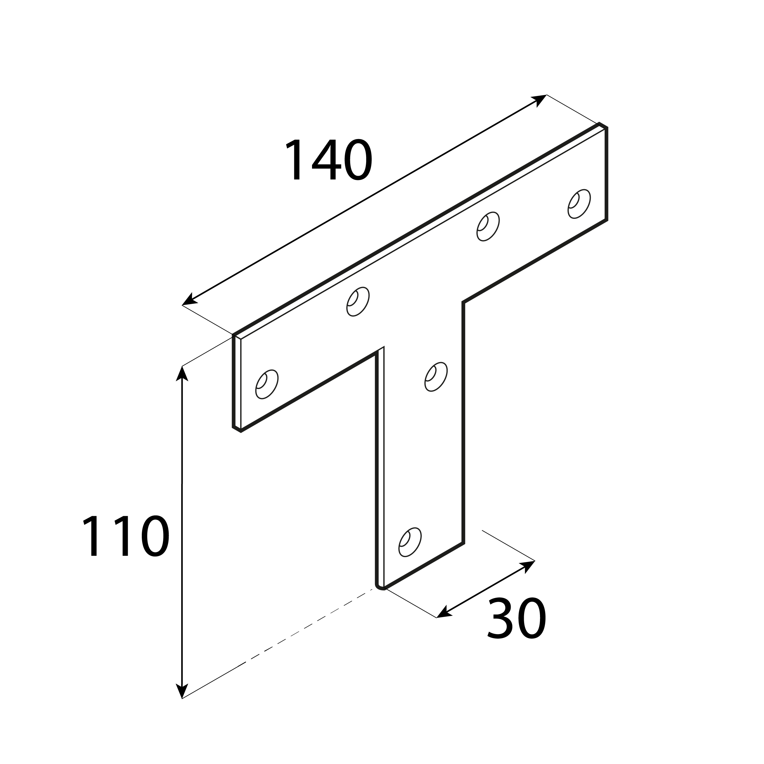 Łącznik płaski metalowy typu T - KT 140 | 140x110x30 mm | 2 mm | Srebrny Łącznik płaski metalowy typu T KT 140, 140x110x30 mm, 2 mm, srebrny, 140x110x30x2 mm, Stal konstrukcyjna DX51D, ujęcie 1.