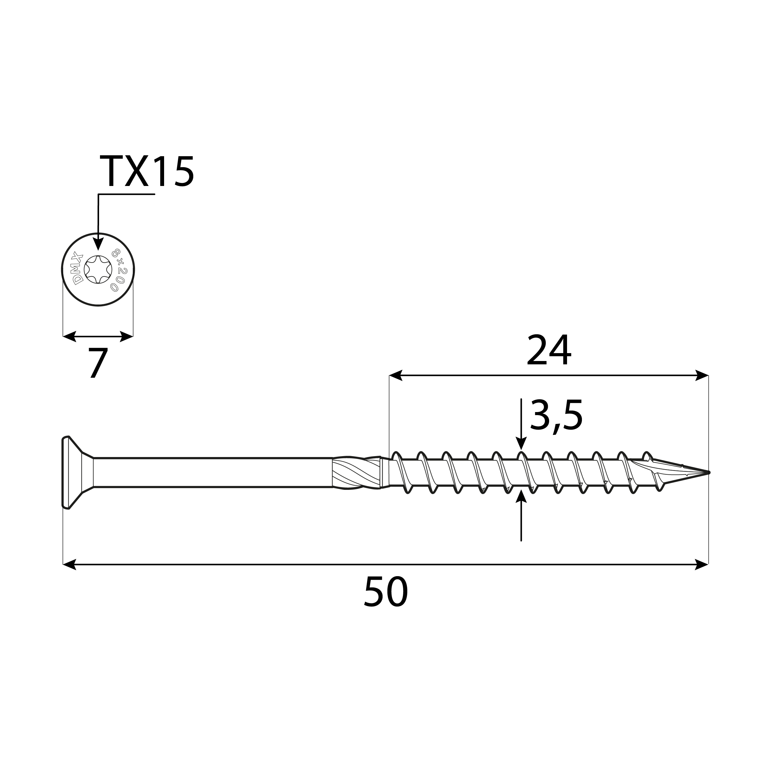 Wkręty ciesielskie do drewna stożkowe TORX - CS | 3,5 x 50 mm | Złoty | 200 szt Wkręty ciesielskie do drewna stożkowe TORX CS, 3, 5x50 mm, Złoty, 200 szt., 5x50 mm 2, ujęcie 1.