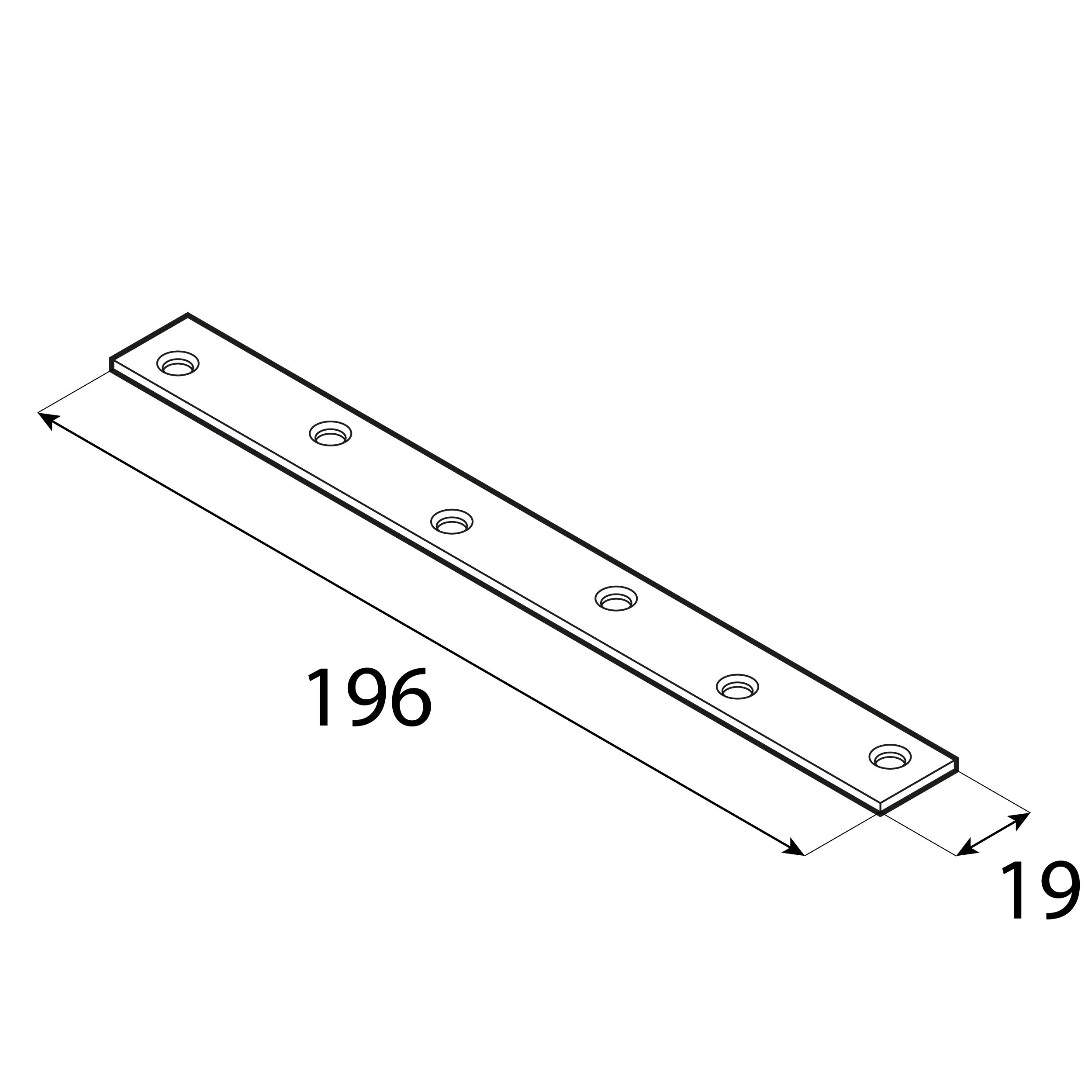 Łącznik wąski uniwersalny stalowy LW 200, 196xx19 mm, 20 szt., 196x19x2,0 mm, Stal konstrukcyjna DC01, srebrny.