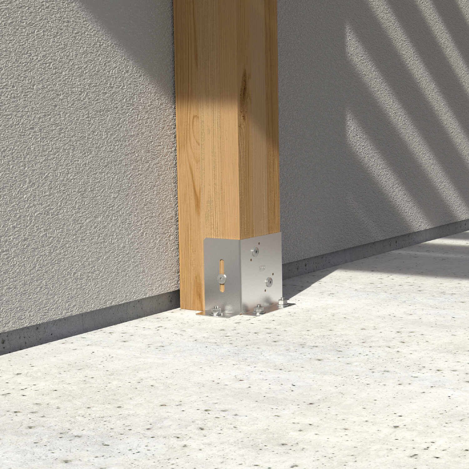 Podstawa słupa kotwa przykręcana otwarta z regulacją PSD DX, 140 mm, srebrny, 140x154x2,0 mm 2, w montażu.