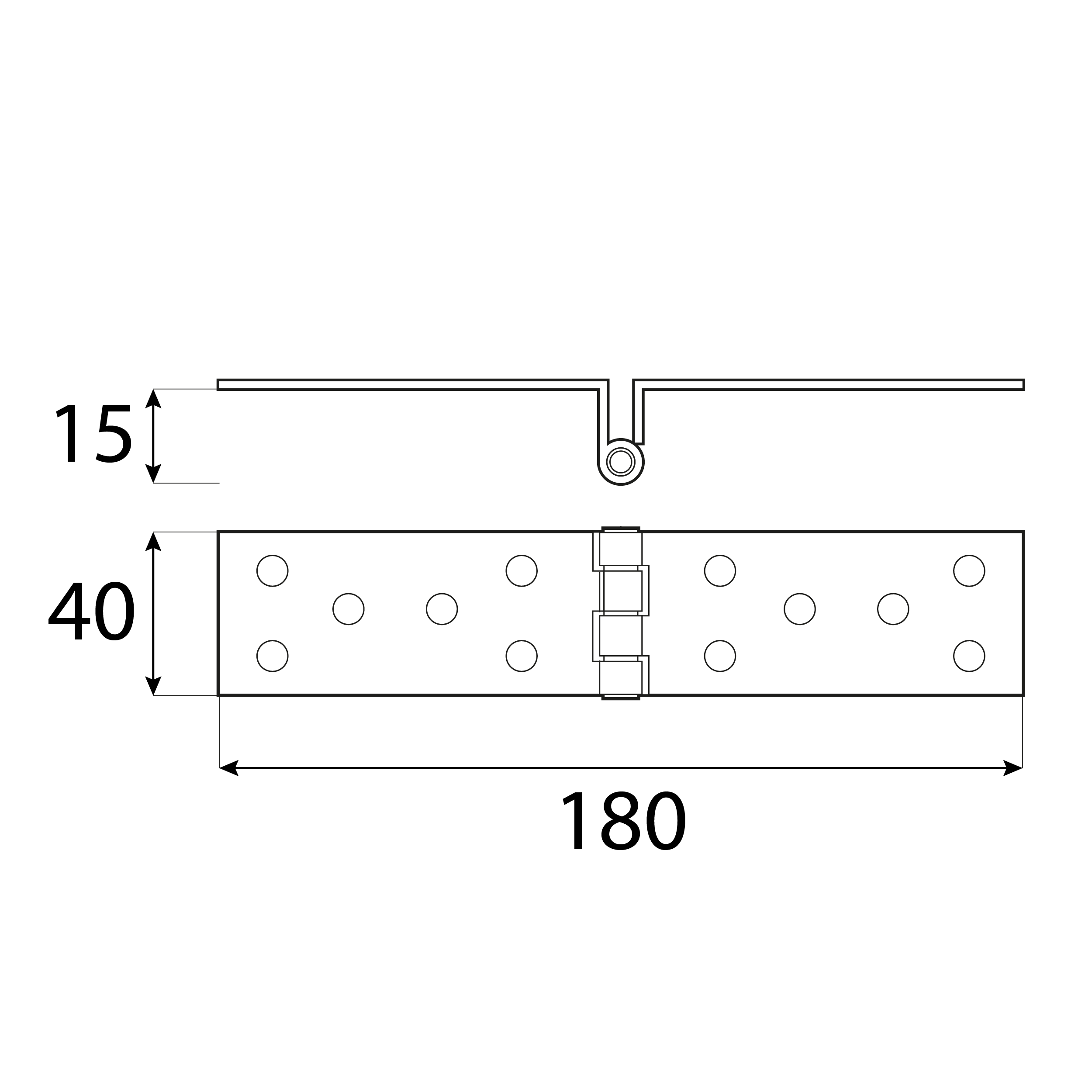 Zawias płaski budowlany zagięty ZG 180/40, 180 mm, srebrny, 40 mm, 180x40x1,5 mm 40.
