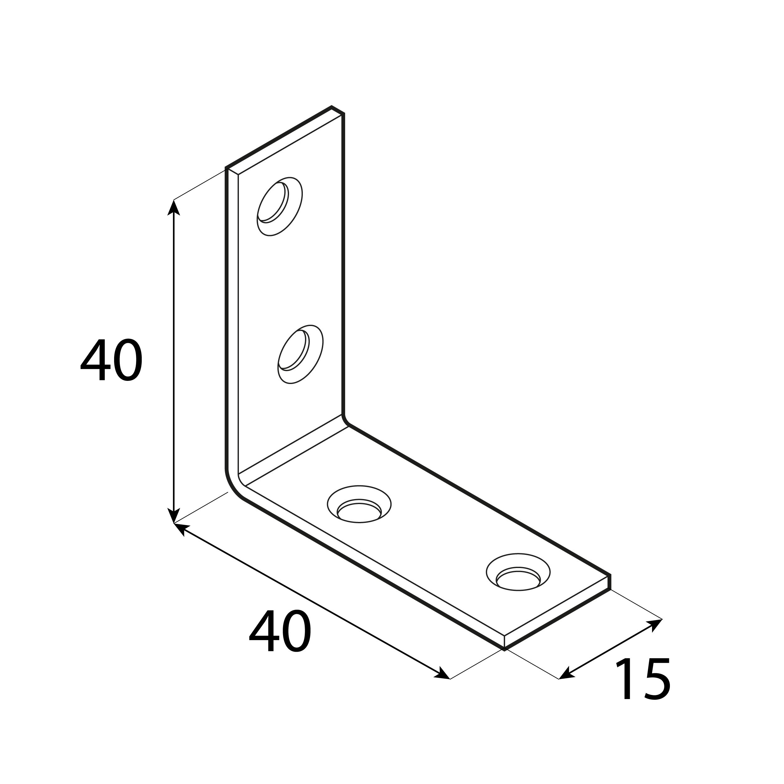 Kątownik meblowy stolarski wąski KW 40, 40x40x15 mm, 50 szt., 40x40x15x1,5 mm, Stal konstrukcyjna DC01, srebrny, ujęcie 2.