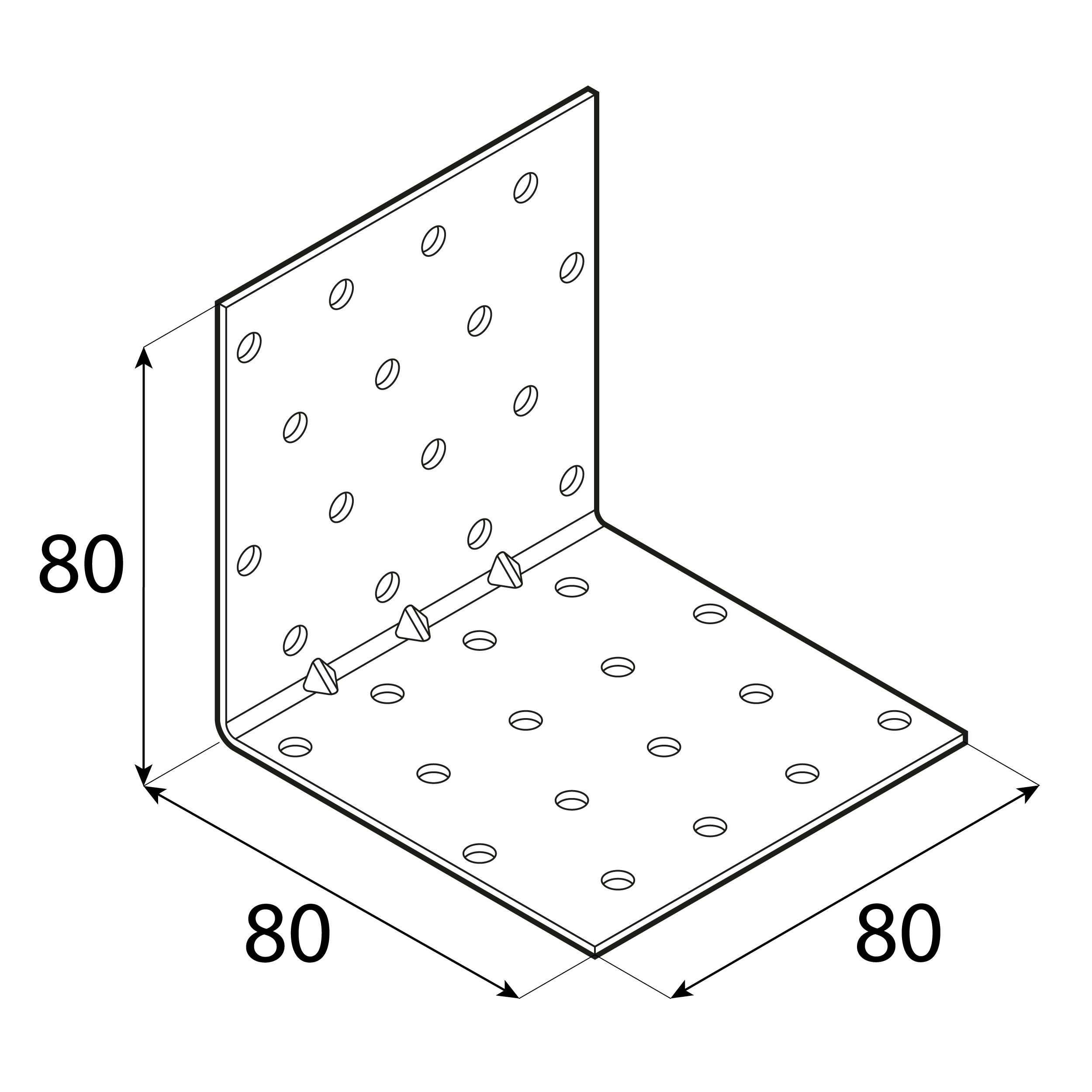Kątownik montażowy przetłoczony - KMP 9 | 80x80x80 mm | 20 szt Kątownik montażowy przetłoczony KMP 9, 80x80x80 mm, 20 szt., 80x80x80x1,5 mm, Stal konstrukcyjna DX51D, srebrny, ujęcie 2.