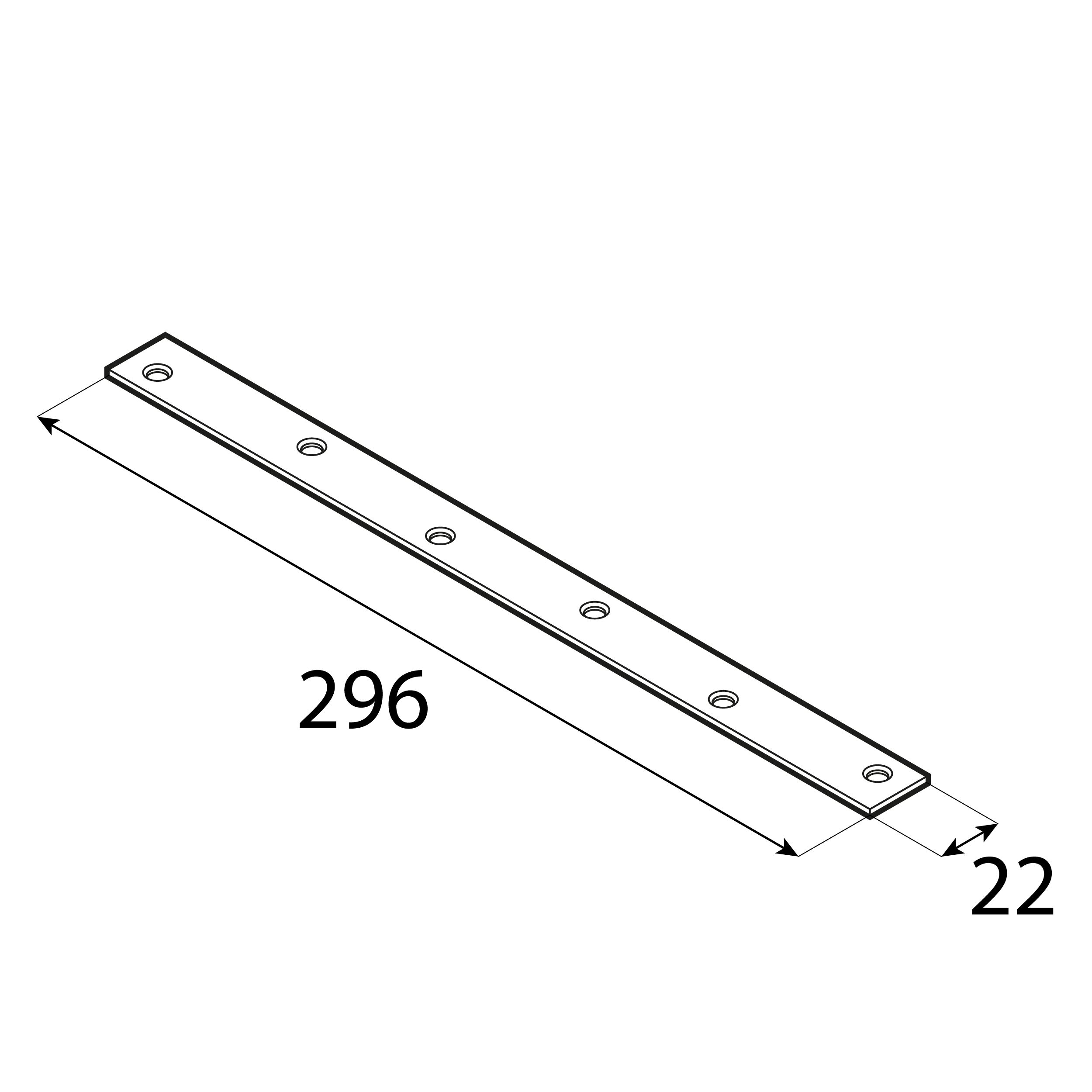 Łącznik wąski uniwersalny stalowy - LW 300 | 296xx22 mm | 20 szt Łącznik wąski uniwersalny stalowy LW 300, 296xx22 mm, 20 szt., 296x22x2,0 mm, Stal konstrukcyjna DC01, srebrny.