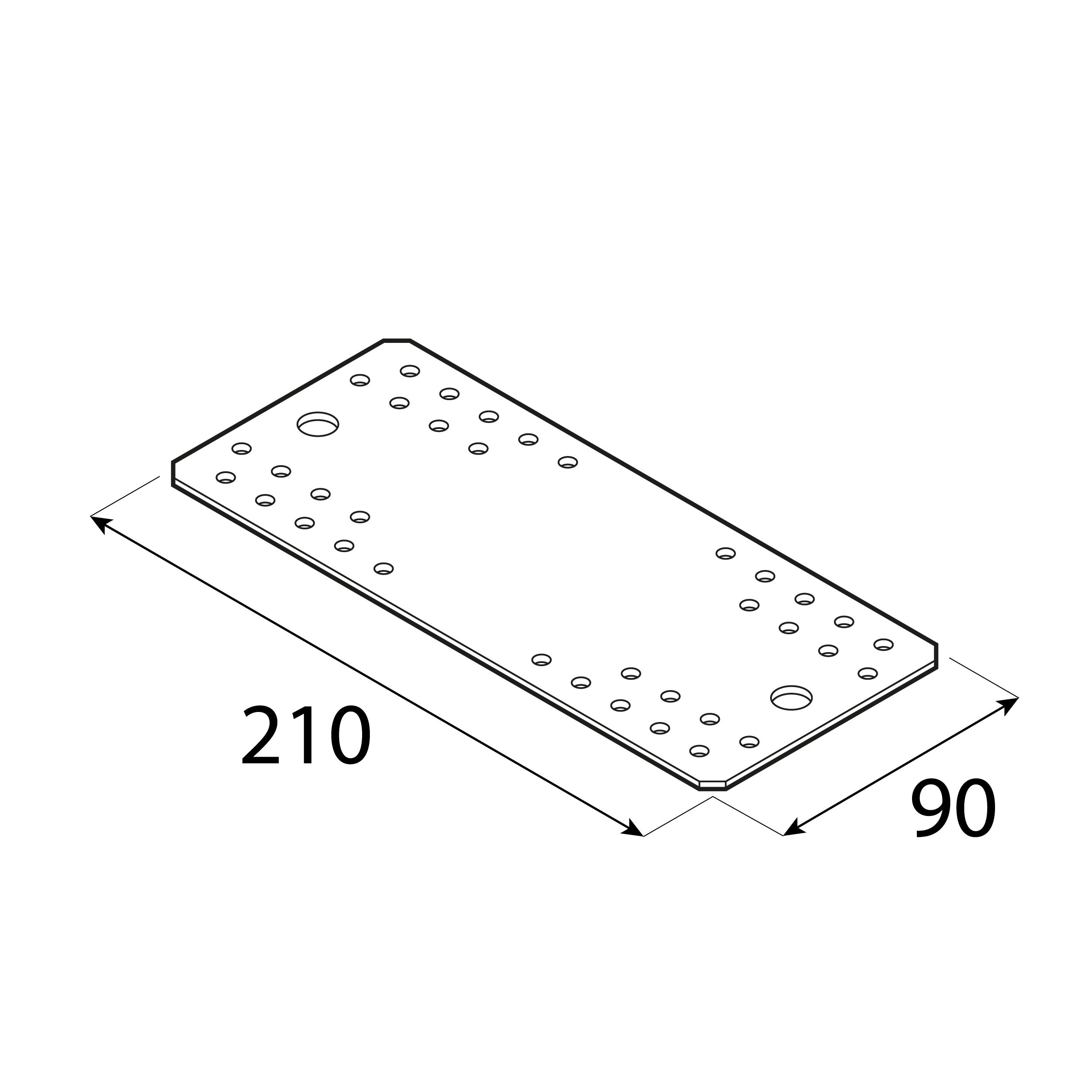 Łącznik płaski płaskownik LP 6, 210x90 mm, 2, 5 mm, 210x90x2,5 mm, Stal konstrukcyjna DX51D, srebrny, ujęcie 1.