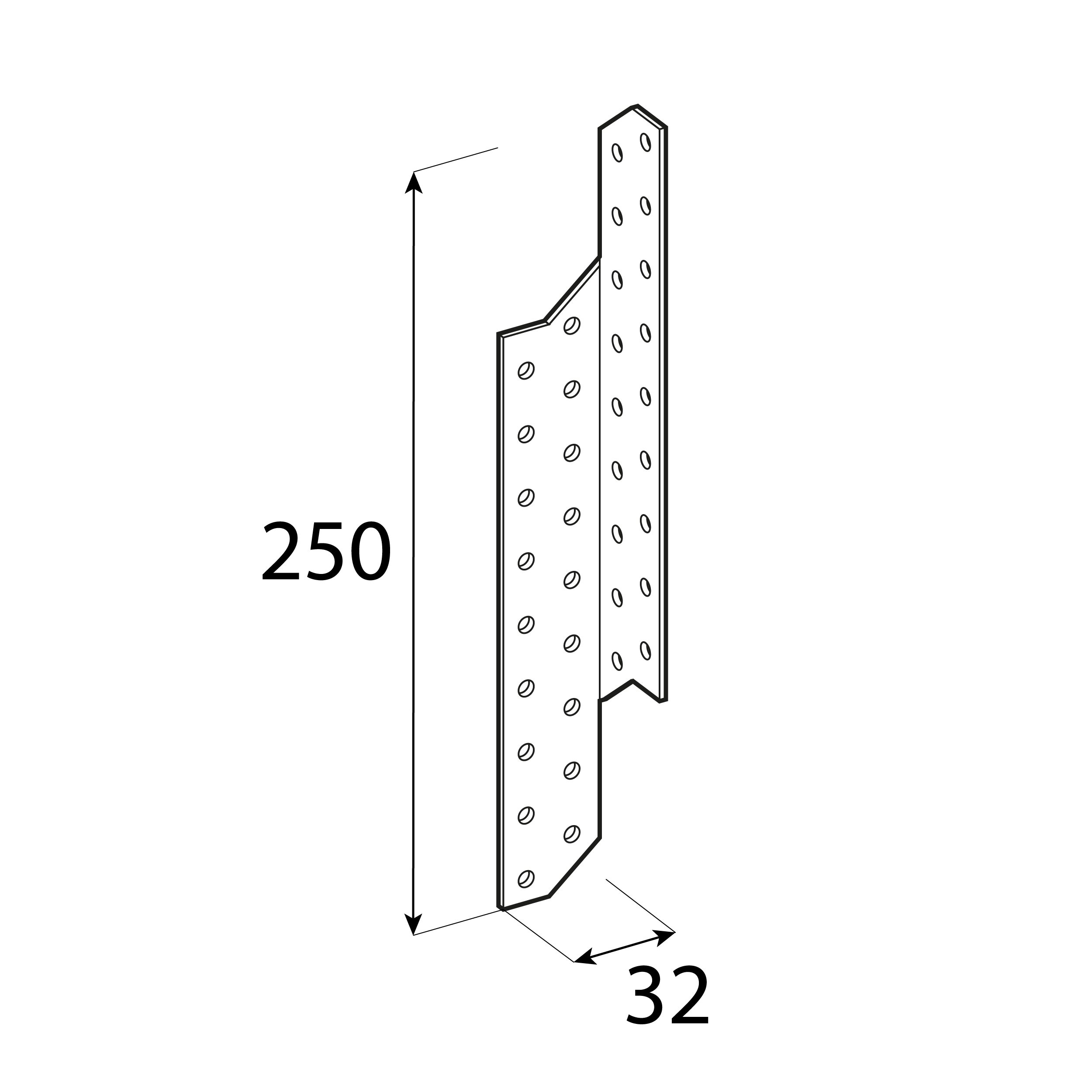 Łącznik krokwiowy lewy LK 5, 250x32 mm, 2 mm, srebrny, Stal konstrukcyjna DX51D.