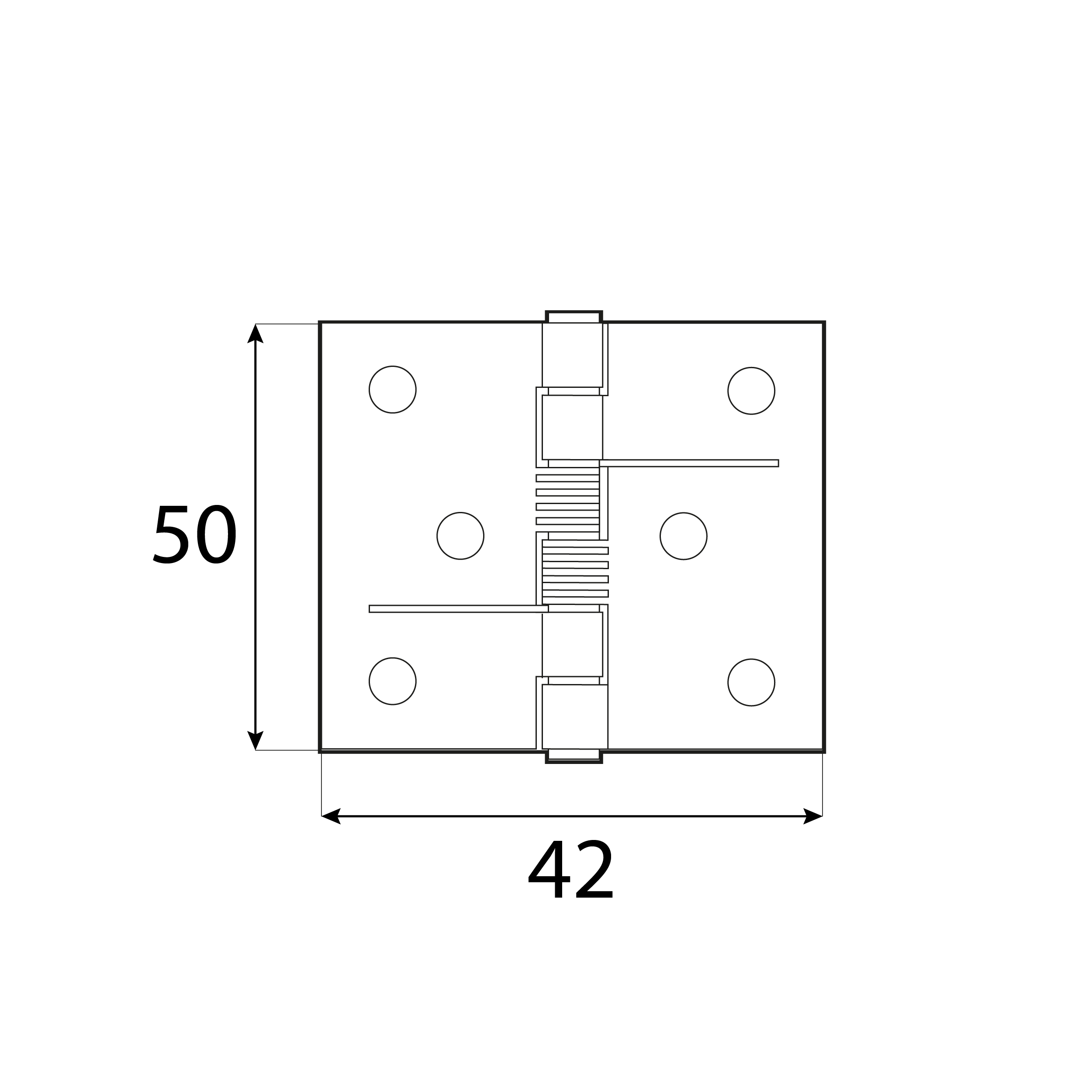 Zawias płaski budowlany samozamykający ze sprężyną ZSS 50, 42 mm, Złoty, 50 mm, 50x42x1,0 mm 2.