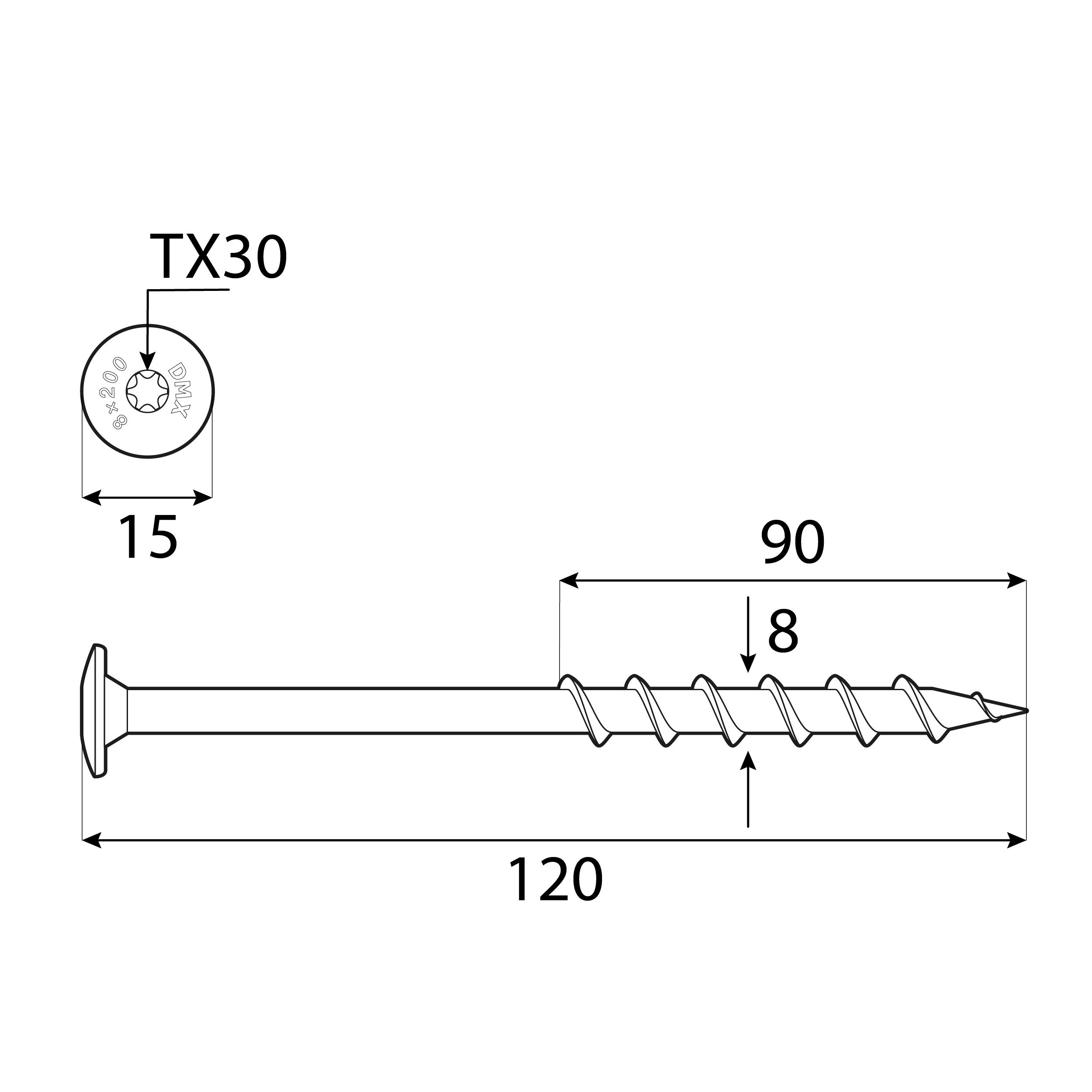 Wkręty do gazobetonu z łbem talerzowym TORX GT, 8x120 mm, srebrny, 50 szt., 8x120 mm, Hartowana stal węglowa, ujęcie 1.