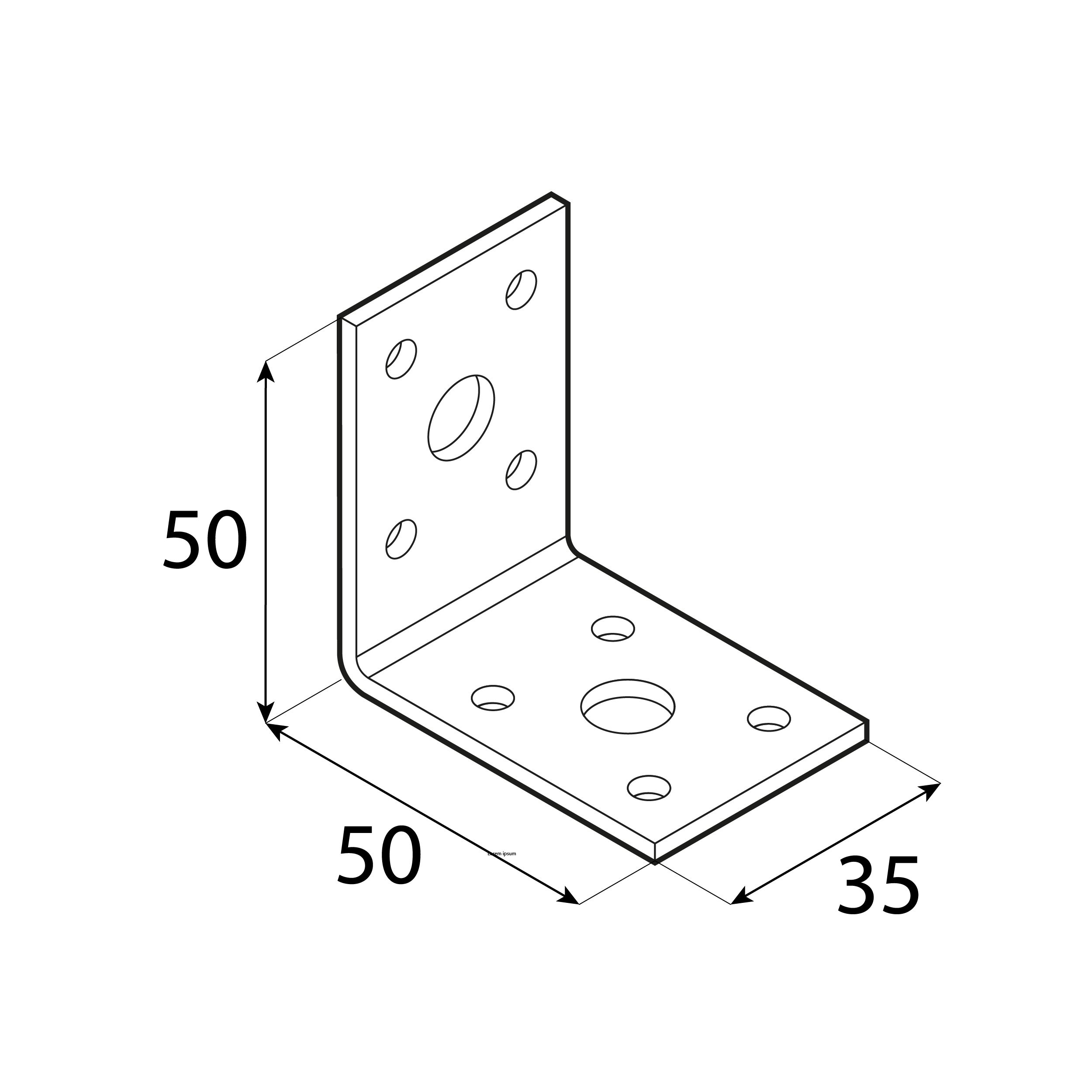 Kątownik ciesielski łącznikowy KL 1, 50x50x35 mm, 2, 5 mm, 50x50x35x2,5 mm, Stal konstrukcyjna DX51D, srebrny.