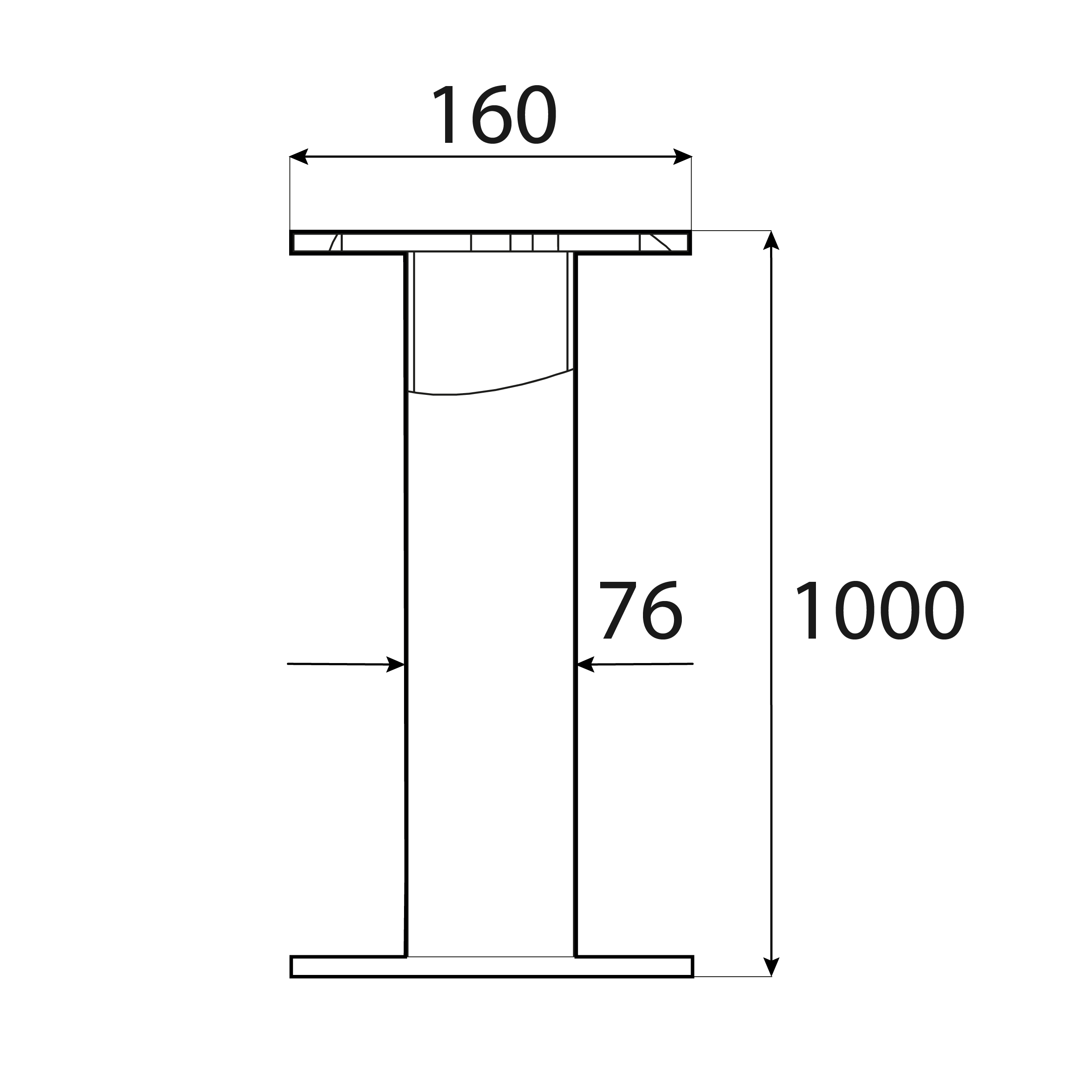 Przedłużenie podstawy PWM flansza prostokątna - PWB | 1000 mm Przedłużenie podstawy PWM flansza prostokątna PWB, 1000 mm, 185x160x1000x8,0 mm, ujęcie 2.