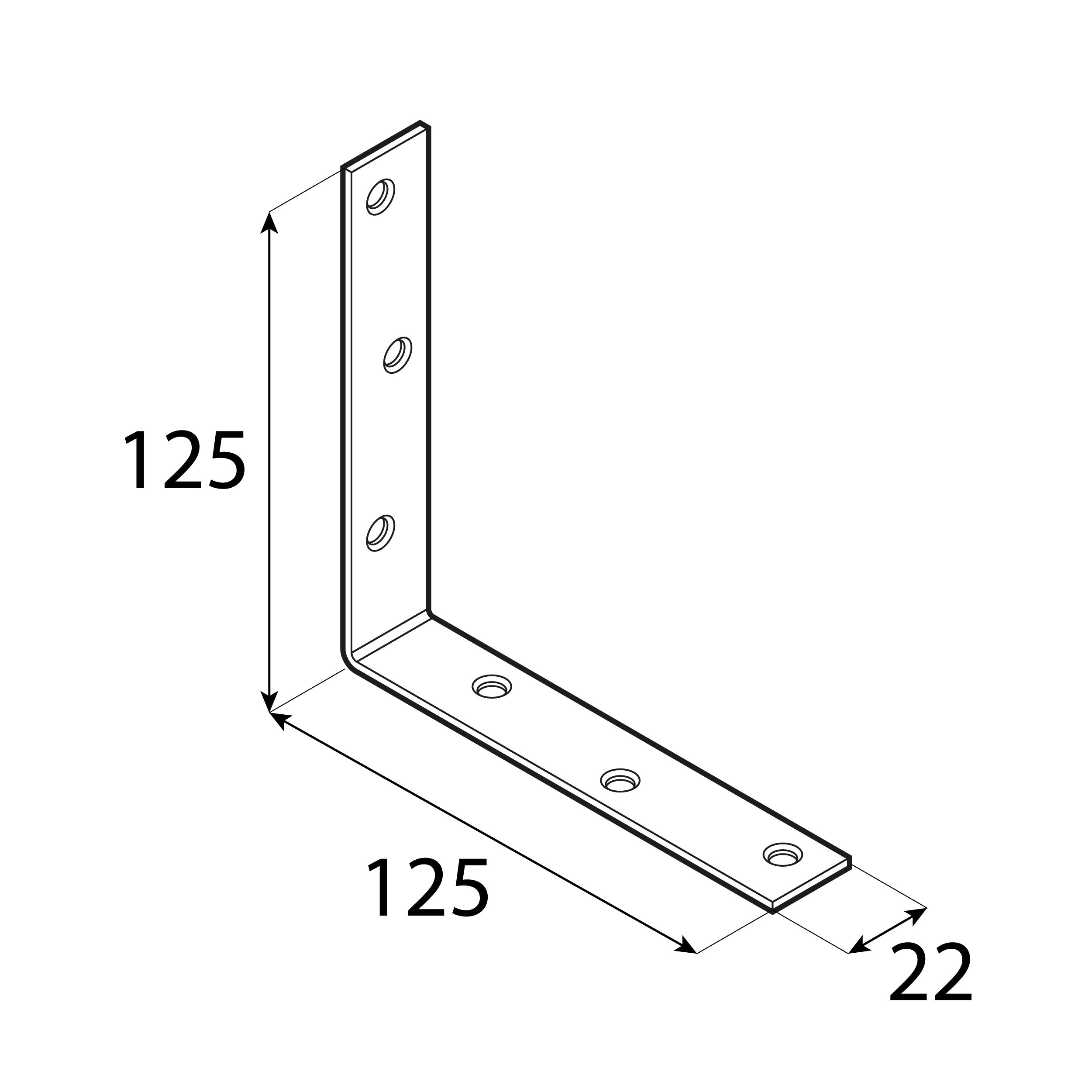 Kątownik meblowy stolarski wąski KW 125, 125x125x22 mm, 20 szt., 125x125x22x2,0 mm, Stal konstrukcyjna DC01, srebrny, ujęcie 2.