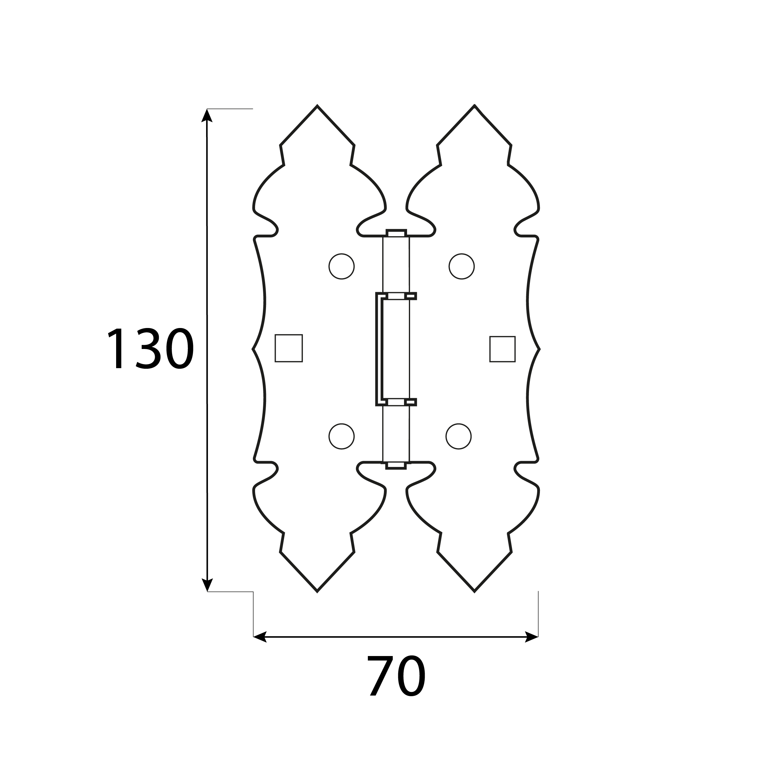 Zawias płaski ozdobny do furtki okiennic ZOK 130, 70 mm, Złoty, 130 mm, 130x70x2,0 mm 2.