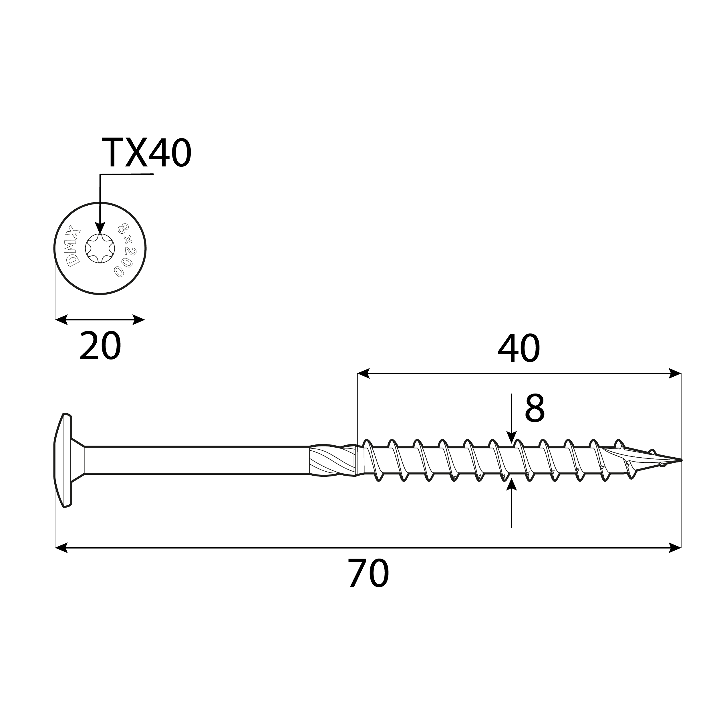 Wkręty ciesielskie do drewna talerzowe TORX - CT | 8 x 70 mm | Złoty | 50 szt Wkręty ciesielskie do drewna talerzowe TORX CT, 8x70 mm, Złoty, 50 szt., 8x70 mm, Hartowana stal węglowa, ujęcie 1.