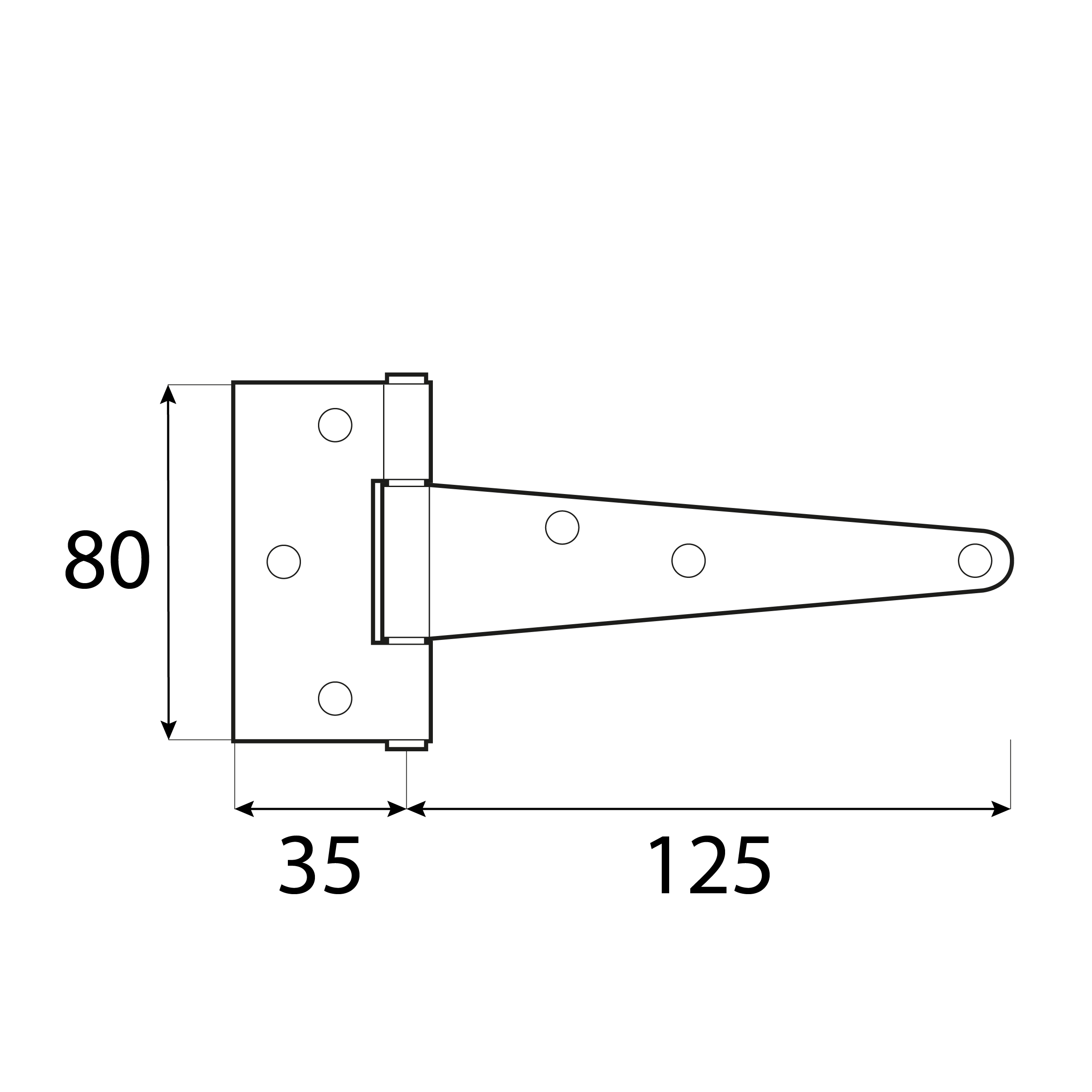 Zawias trójkątny do bramy furtki okiennic ZT 125, 125 mm, Złoty, 125x35x80x2,0 mm, Stal konstrukcyjna DC01 2.