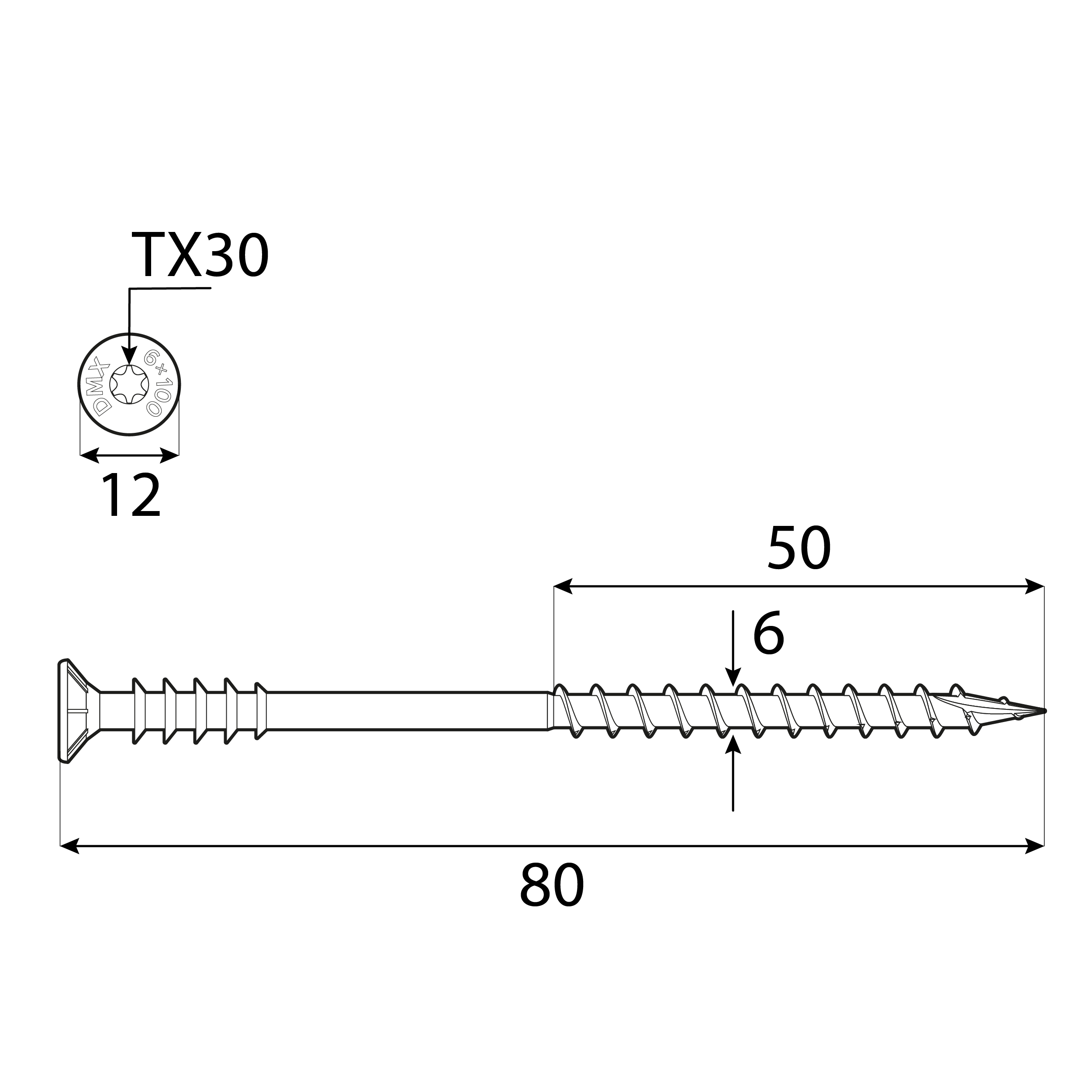Wkręty dystansowe do poziomowania łat z łbem stożkowym TORX WDS, 6x80 mm, srebrny, 200 szt., 6x80 mm, Hartowana stal węglowa, ujęcie 1.