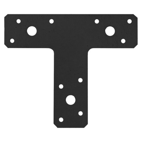Łącznik płaski metalowy typu T KT 2 C, 150x127x38 mm, 2 mm, czarny, 150x127x38x2,0 mm, Stal konstrukcyjna DX51D, w zestawie elementów.