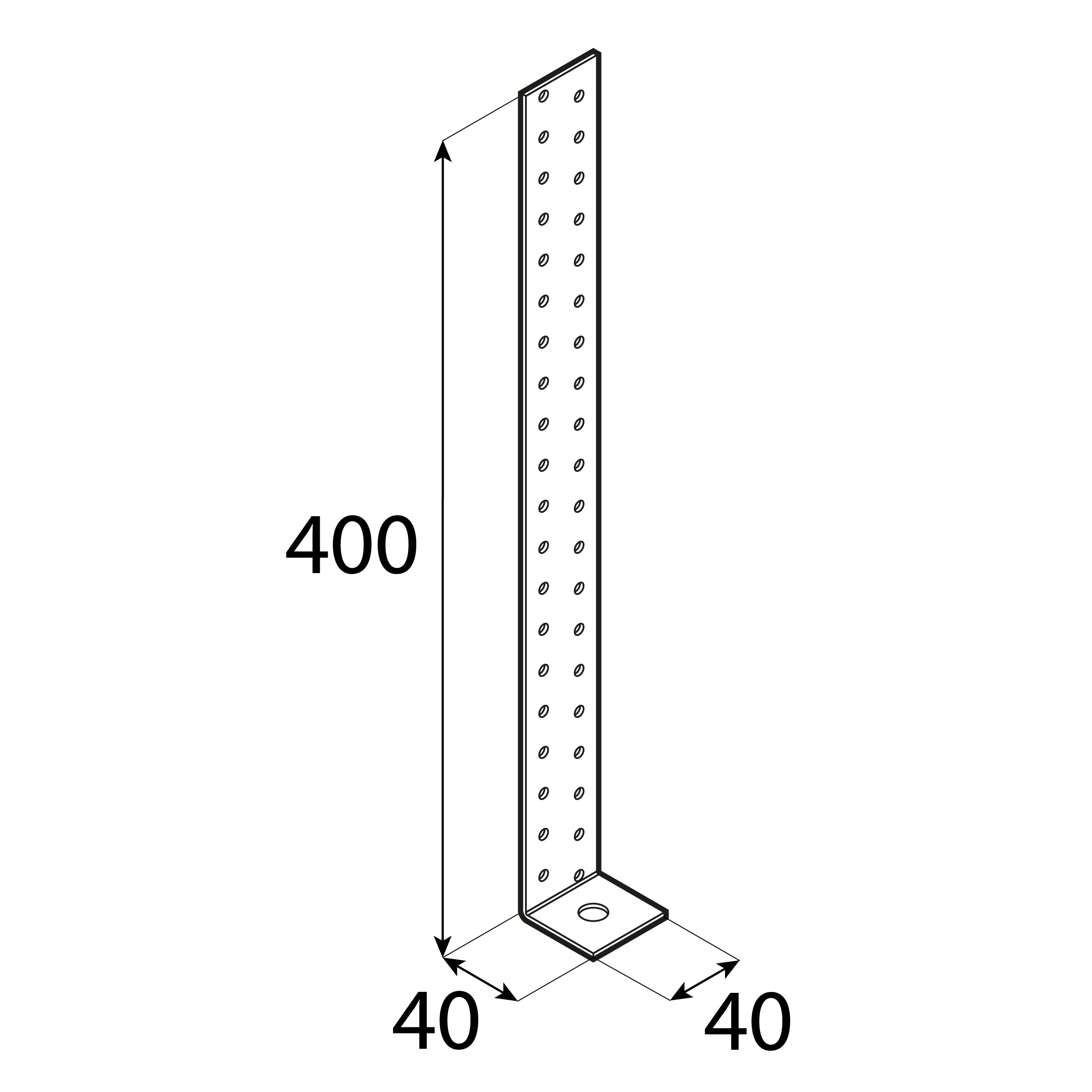 Kątownik uniwersalny do kotwienia drewna w betonie KK 23, 400x40x40 mm, 2 mm, 40x400x40x2,0 mm, Stal konstrukcyjna DX51D, srebrny, ujęcie 2.