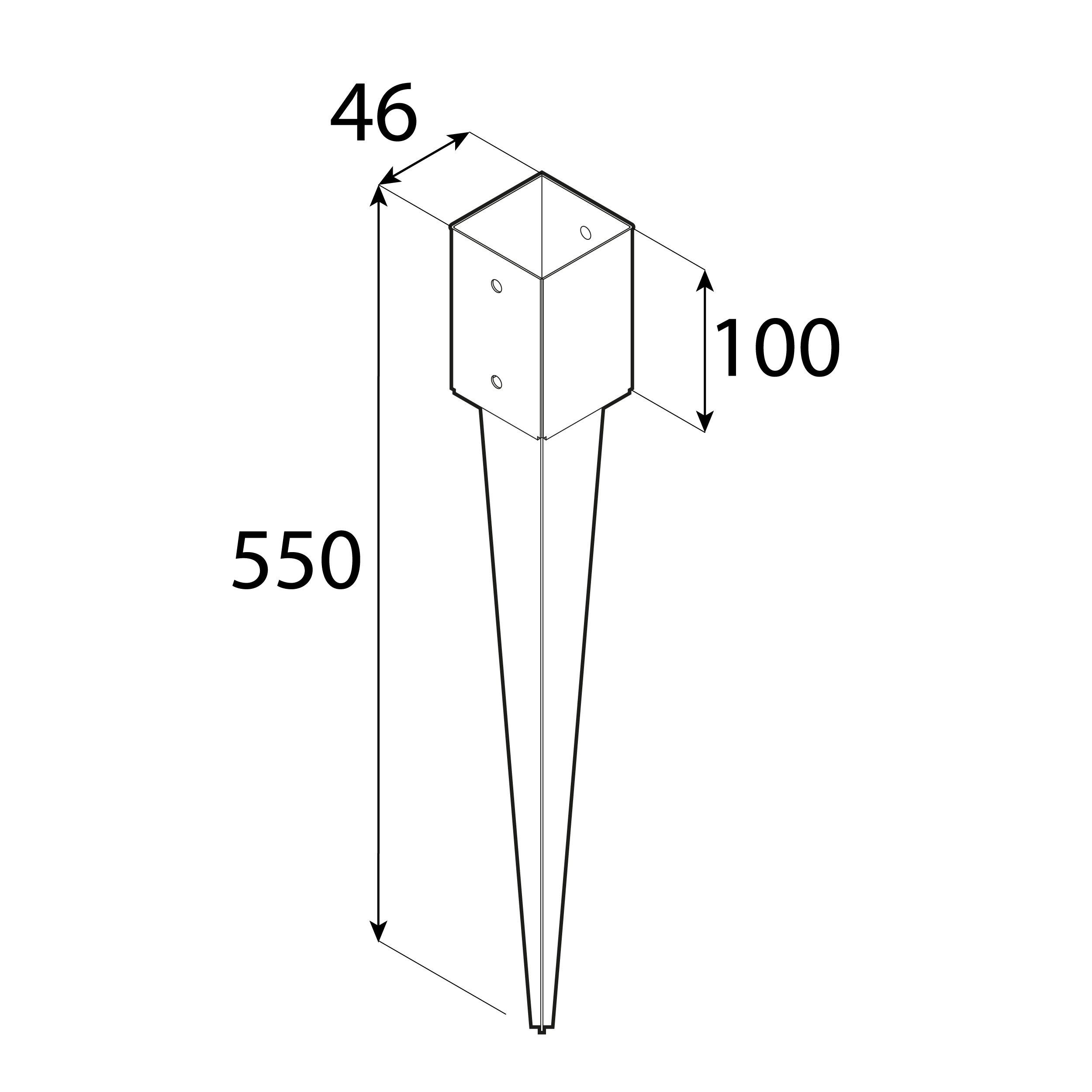 Podstawa słupa wbijana 45 mm - PSG 45/550 Podstawa słupa wbijana 45 mm PSG 45/550, 46x550x1,5 mm 550.