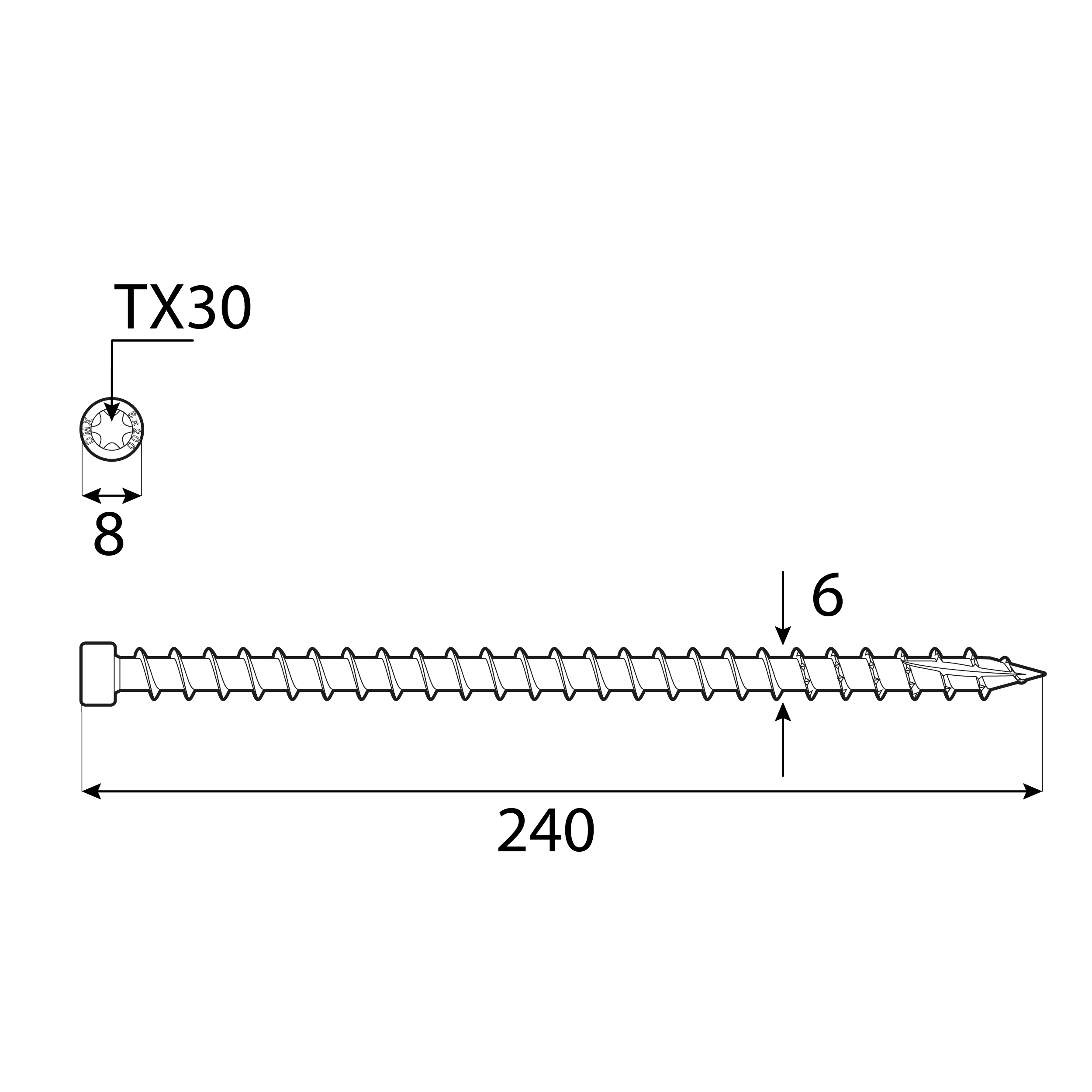 Wkręty z pełnym gwintem konstrukcyjne z łbem walcowym TORX CPW, 6x240 mm, srebrny, 100 szt., 6x240 mm, Hartowana stal węglowa 2, ujęcie 1.