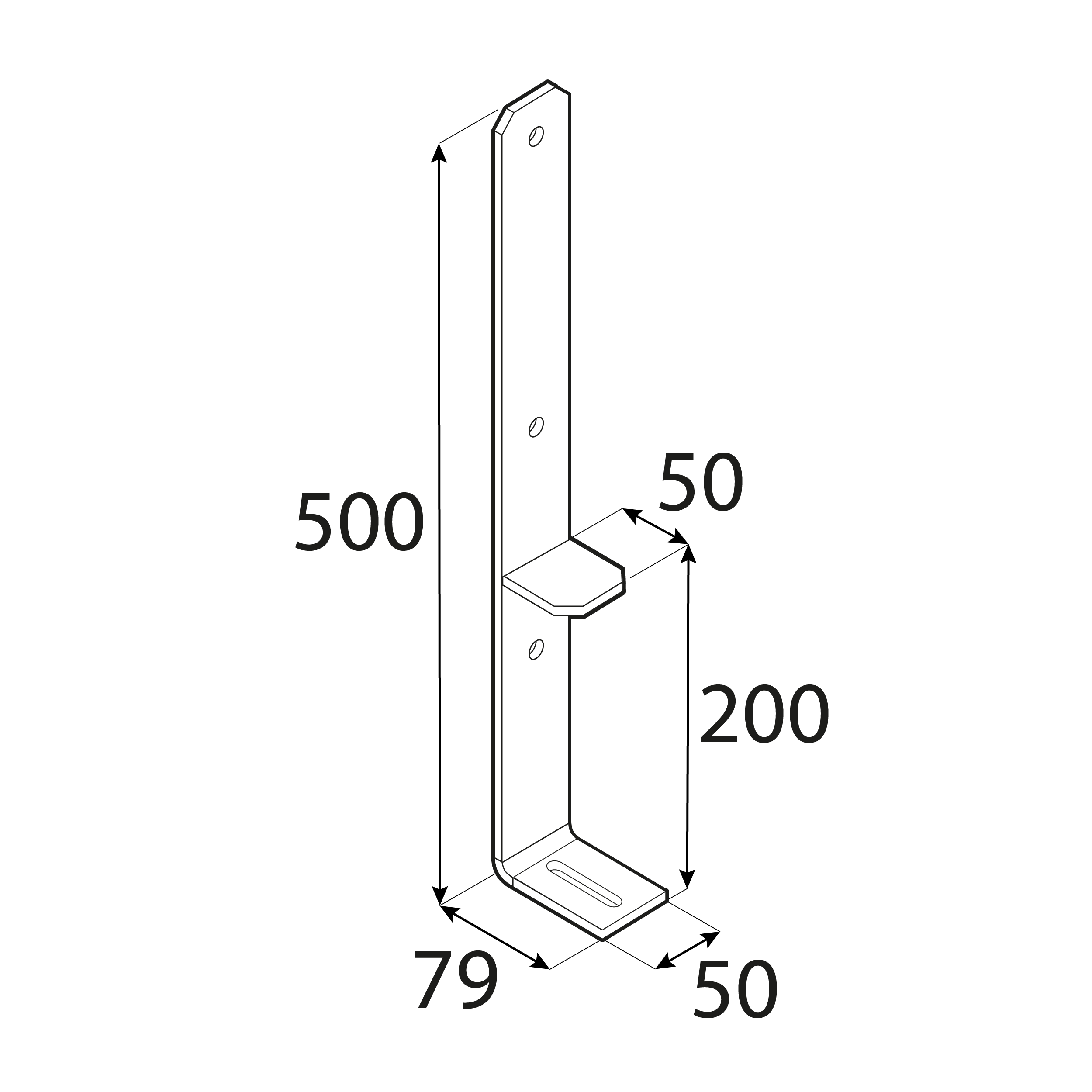 Podstawa słupa kotwa typu F zatapiana PSF 1, 50-160 mm, 500x50x79x6,0 mm, srebrny, Stal konstrukcyjna S235, ujęcie 1.
