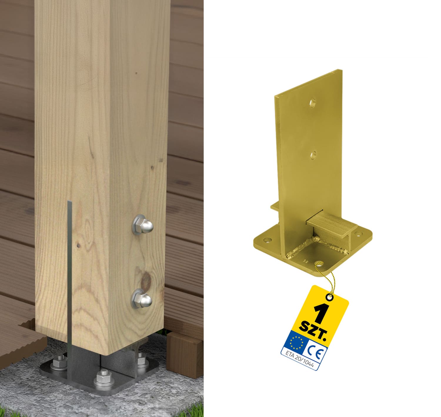 Podstawa słupa kotwa przykręcana do betonu typu T wpuszczana mocna PUW, 140 mm, Złoty.