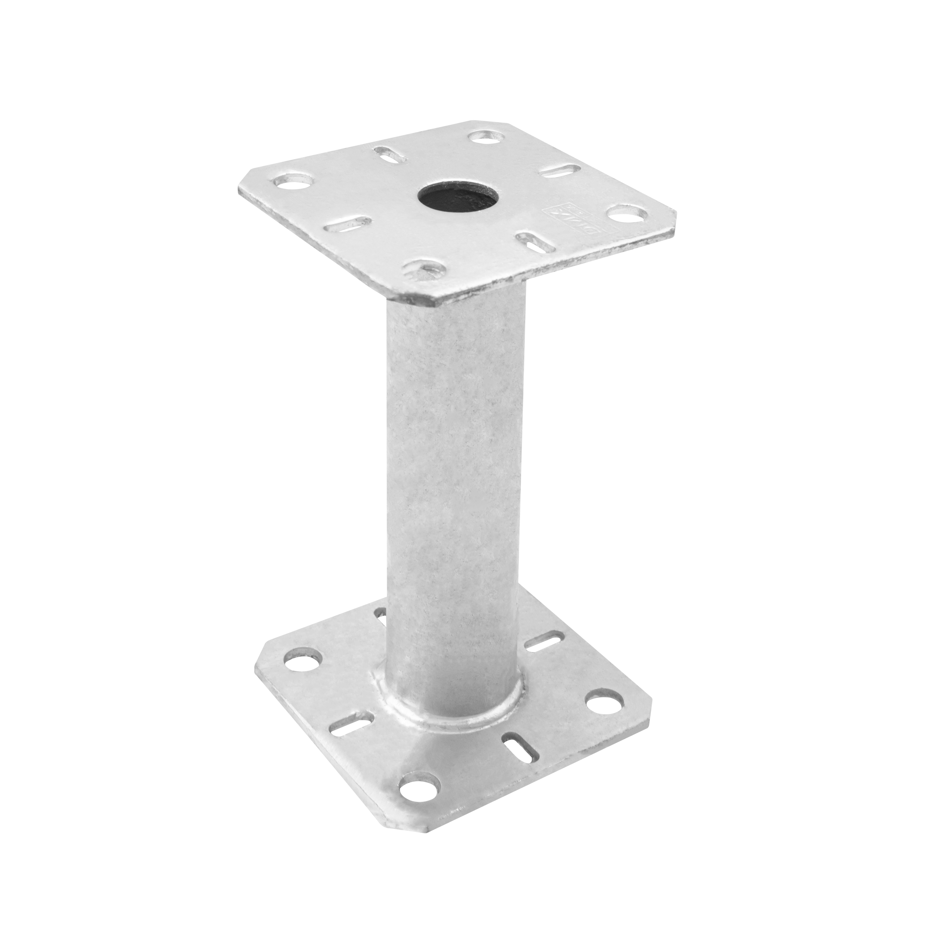 Podstawa słupa kotwa wspornik płaska z rurą PMF, 100x100 mm, 200 mm, srebrny, 100x100x200x4,0 mm, ujęcie 1.