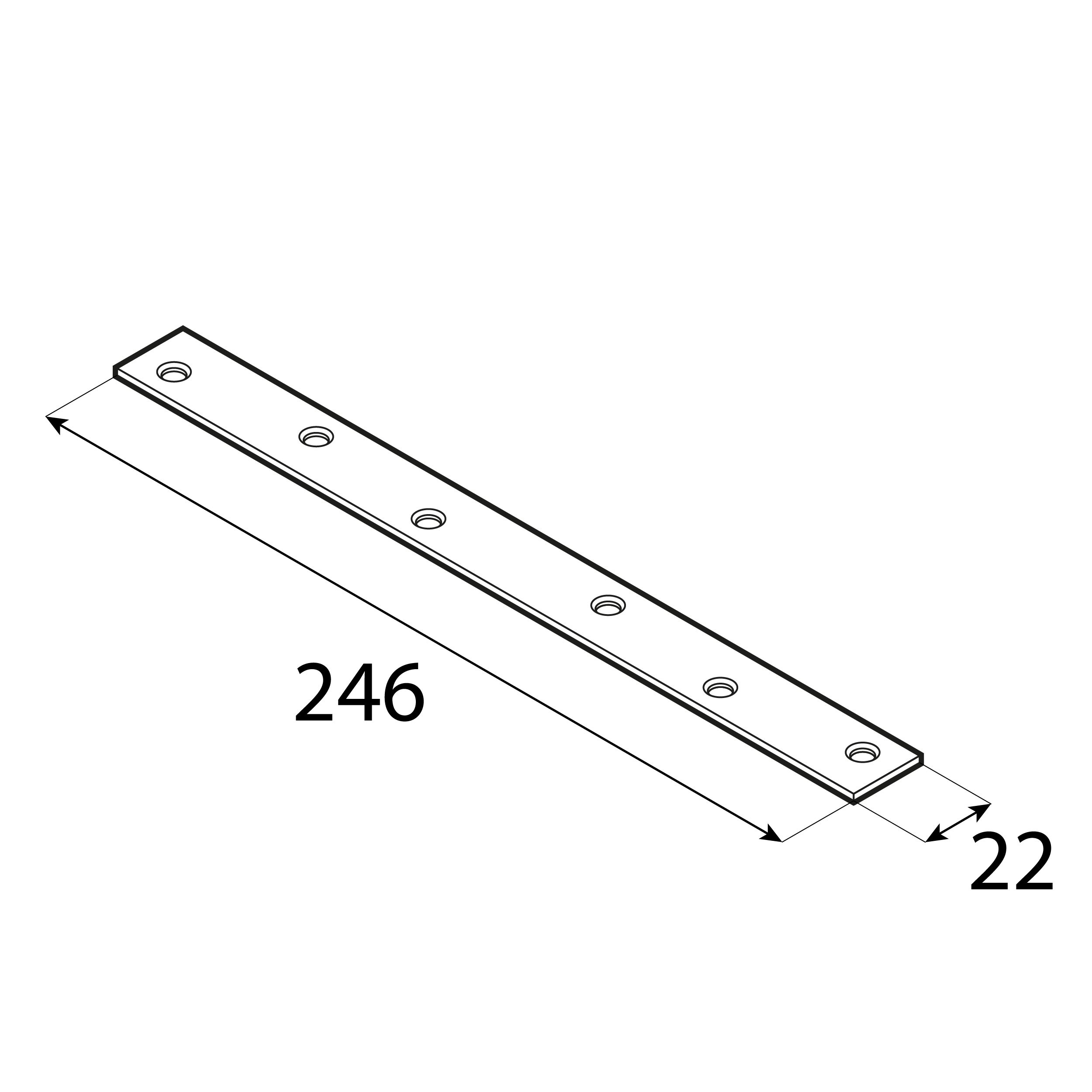 Łącznik wąski uniwersalny stalowy LW 250, 246xx22 mm, 20 szt., 246x22x2,0 mm, Stal konstrukcyjna DC01, srebrny.