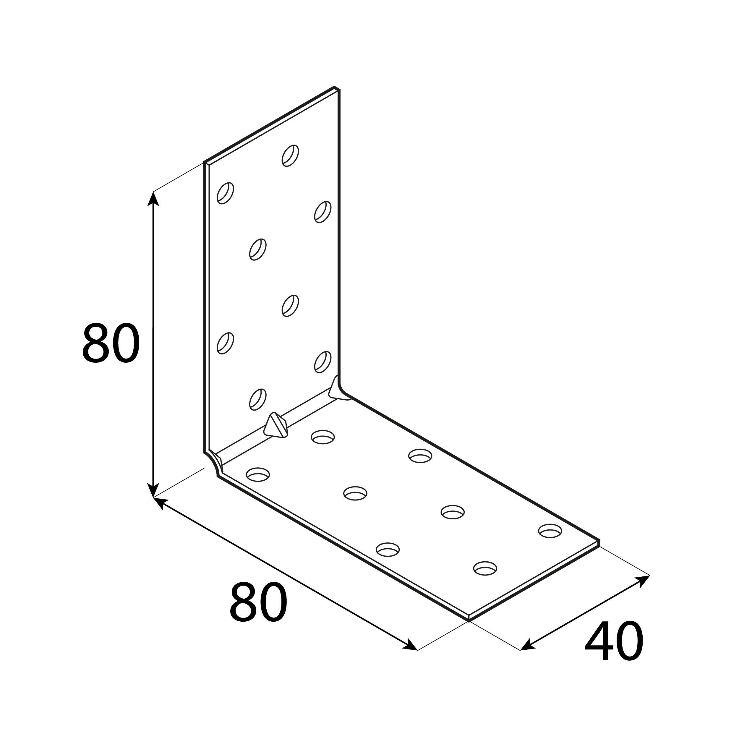 Kątownik montażowy przetłoczony KMP 7, 80x80x40 mm, 20 szt., 80x80x40x1,5 mm, Stal konstrukcyjna DX51D, srebrny, ujęcie 2.