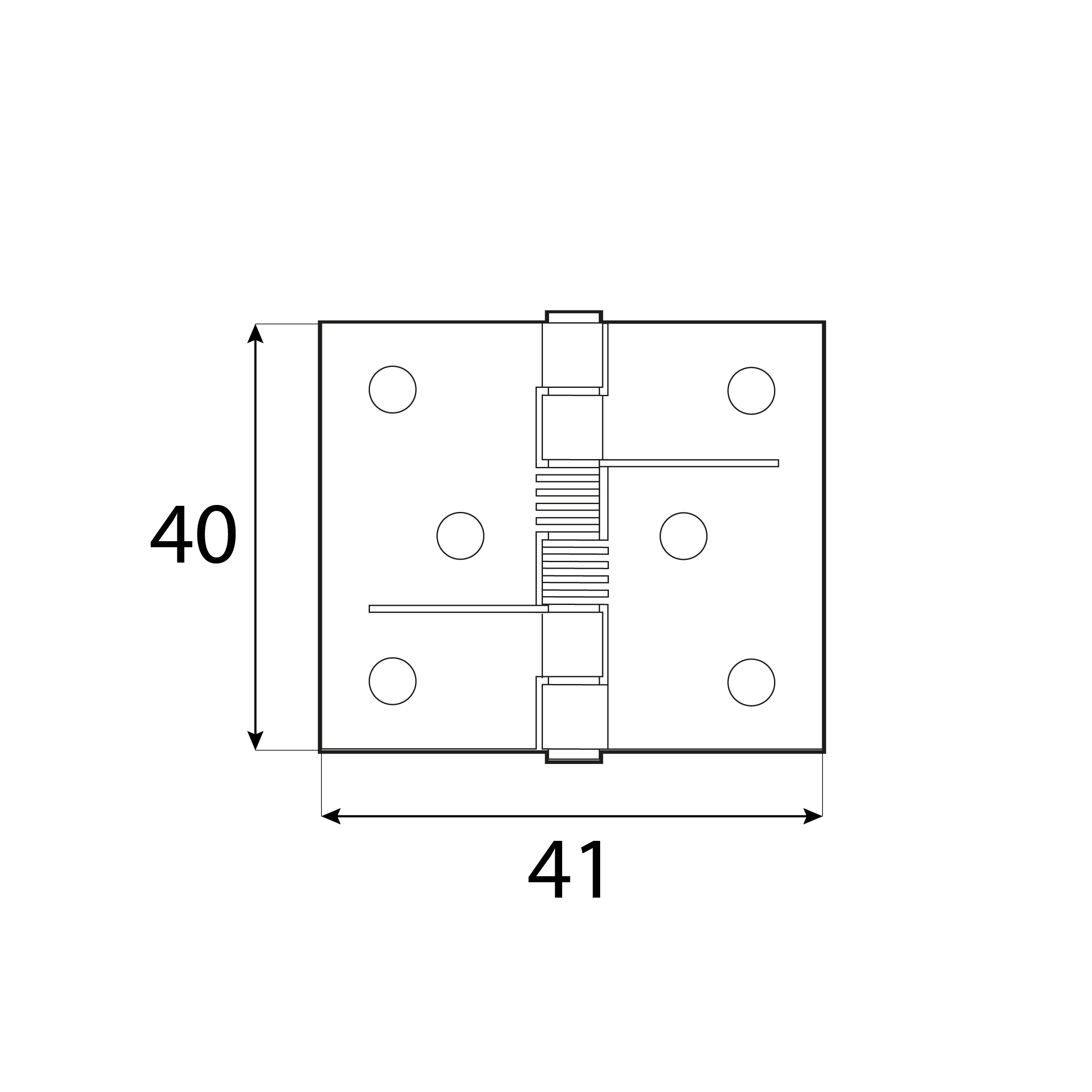 Zawias płaski budowlany samozamykający ze sprężyną ZSS 40, 41 mm, czarny, 40 mm, 40x41x1,0 mm 2.