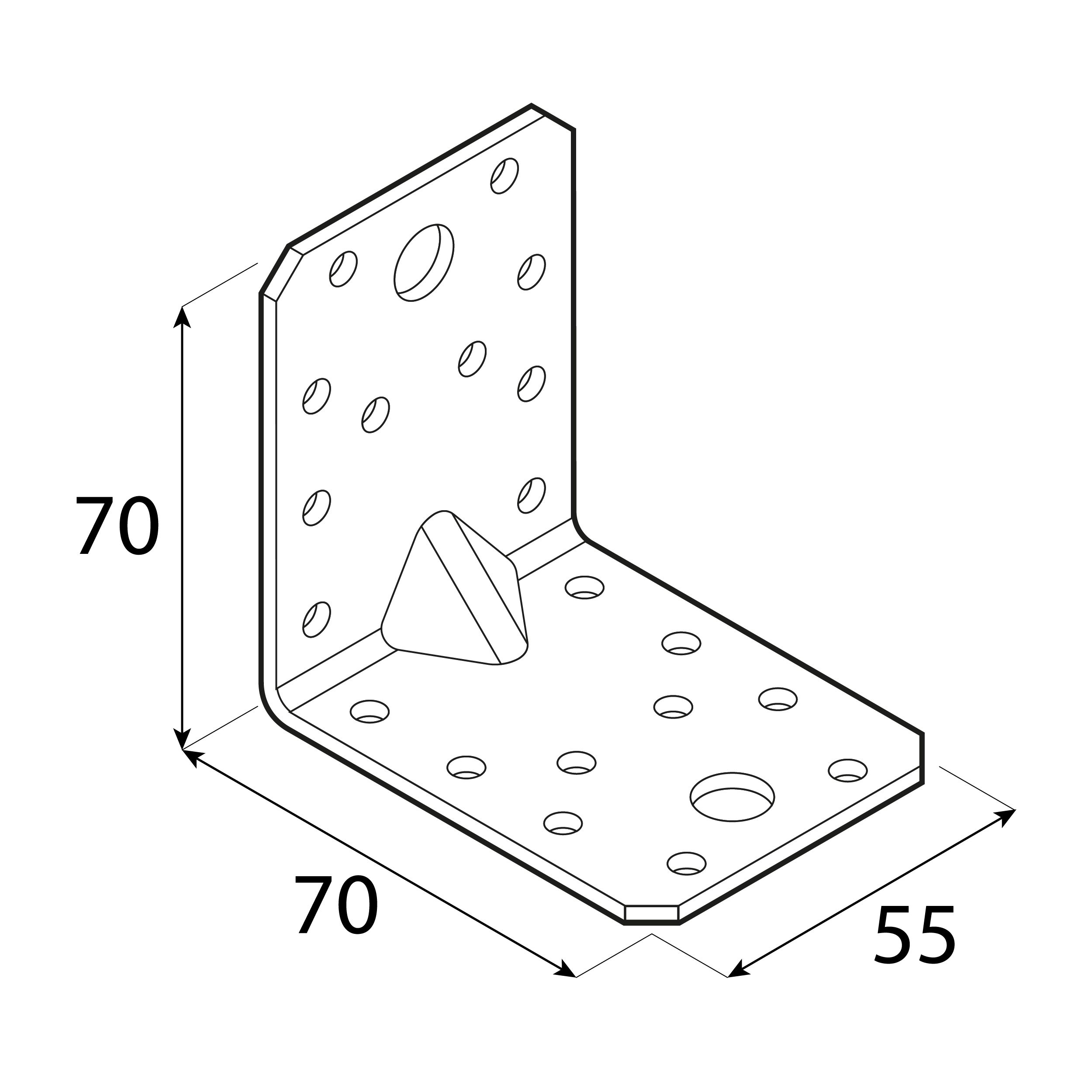 Kątownik ciesielski wzmocniony z przetłoczeniem - KP 4 | 70x70x55 mm | 2,5 mm Kątownik ciesielski wzmocniony z przetłoczeniem KP 4, 70x70x55 mm, 2, 5 mm, 70x70x55x2,5 mm, ujęcie 2.