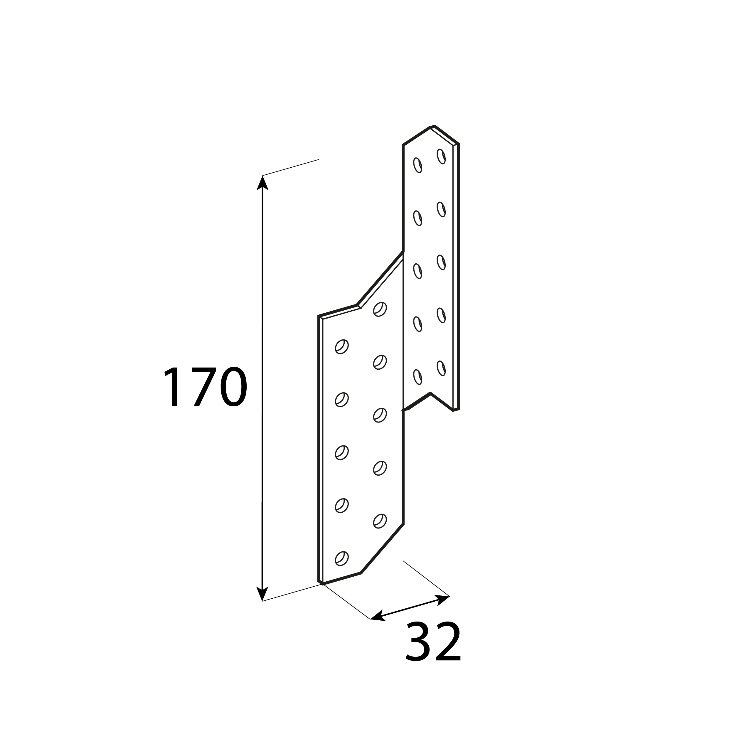 Łącznik krokwiowy lewy - LK 1 | 170x32 mm | 2 mm Łącznik krokwiowy lewy LK 1, 170x32 mm, 2 mm, srebrny, Stal konstrukcyjna DX51D.