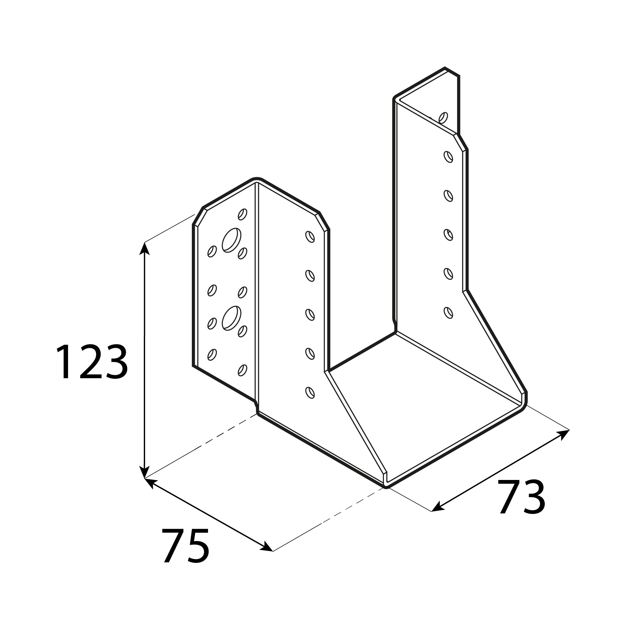 Wieszak belki uchwyt belki drewnianej WB 59, 73x123x75 mm, srebrny, 73x123x75x2,0 mm, Stal konstrukcyjna DX51D 2, ujęcie 1.