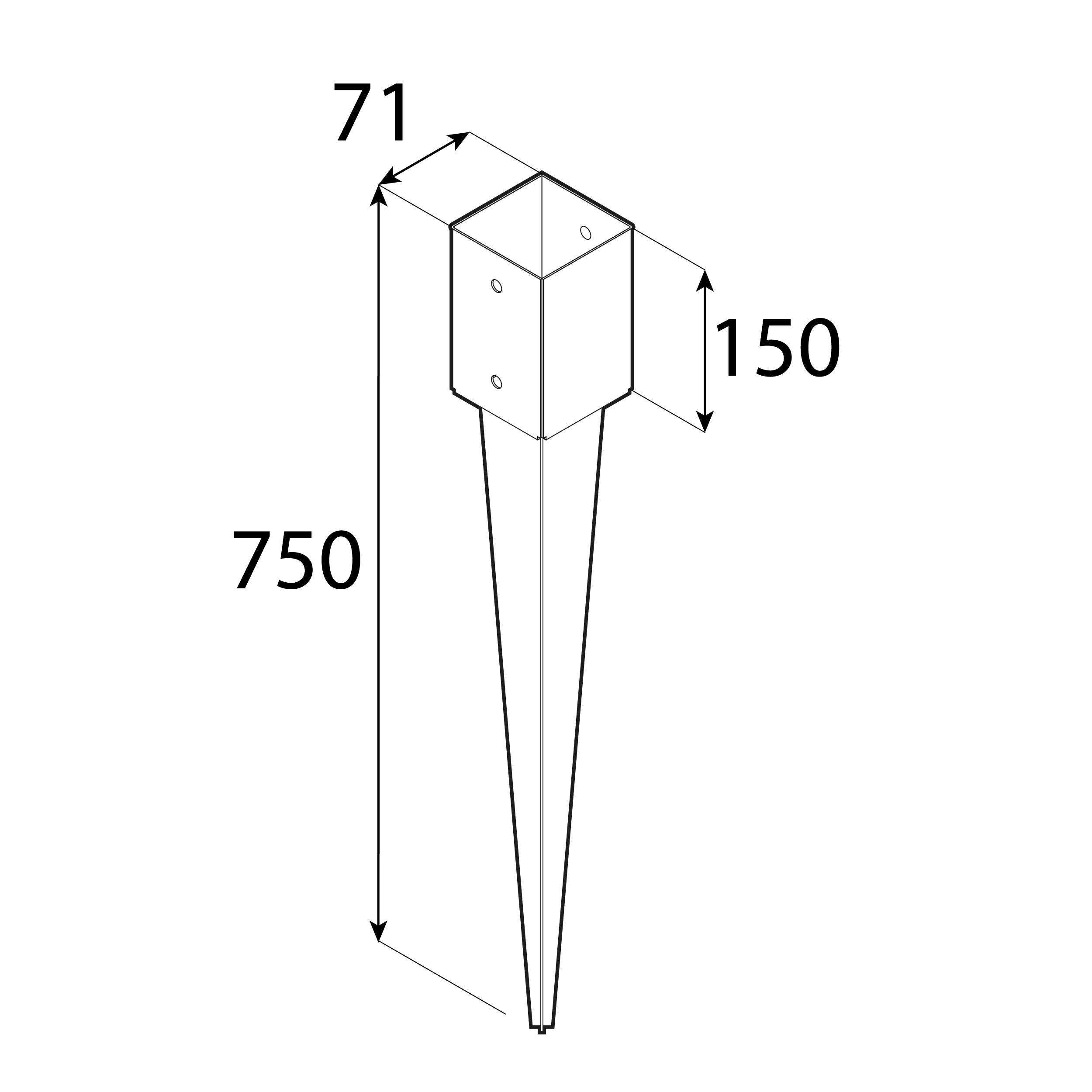 Podstawa słupa wbijana 70 mm - PSG 70/750 Podstawa słupa wbijana 70 mm PSG 70/750, 71x750x1,8 mm 750.