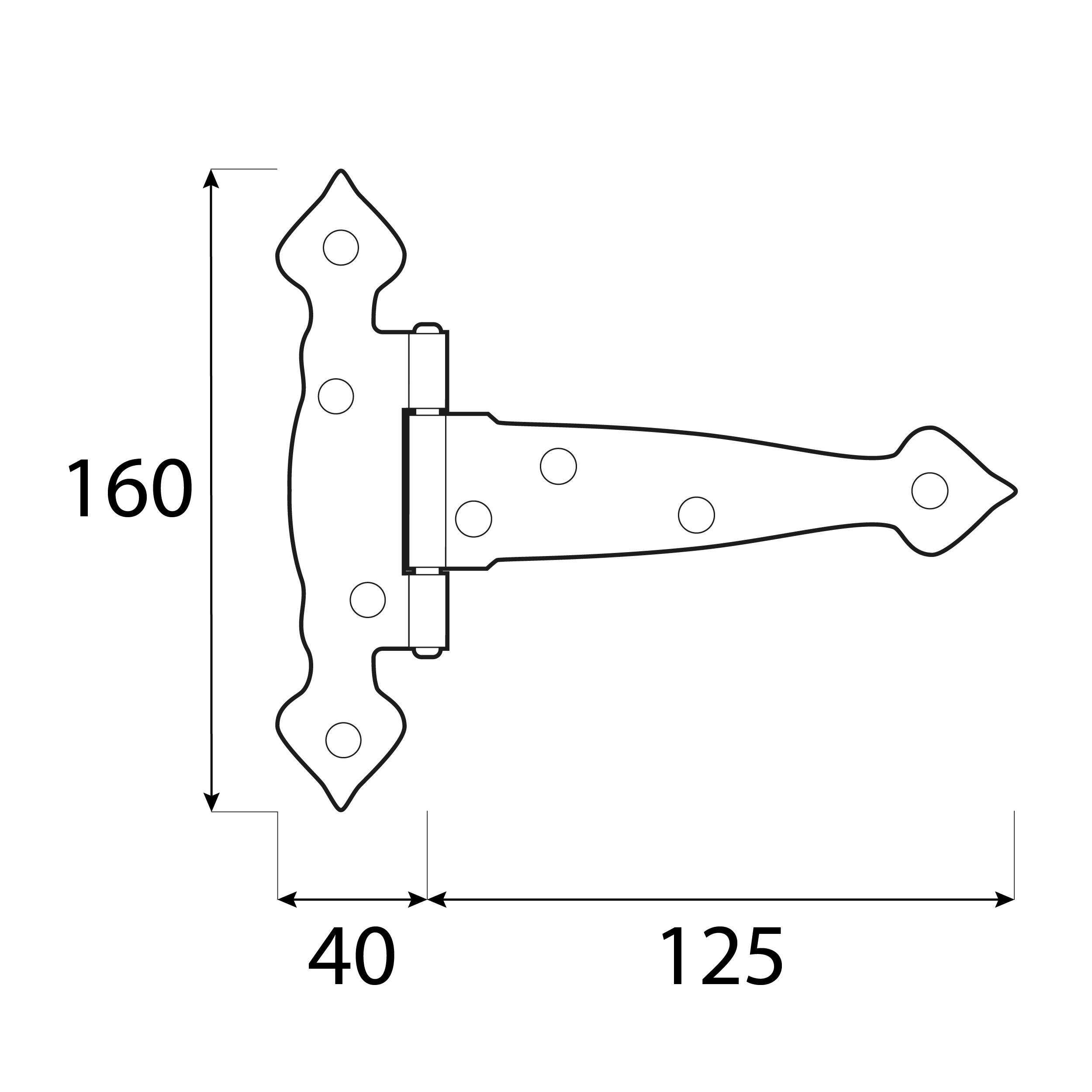 Zawias trójkątny ozdobny ZTO 125, 125 mm, Stal konstrukcyjna DC01, czarny.