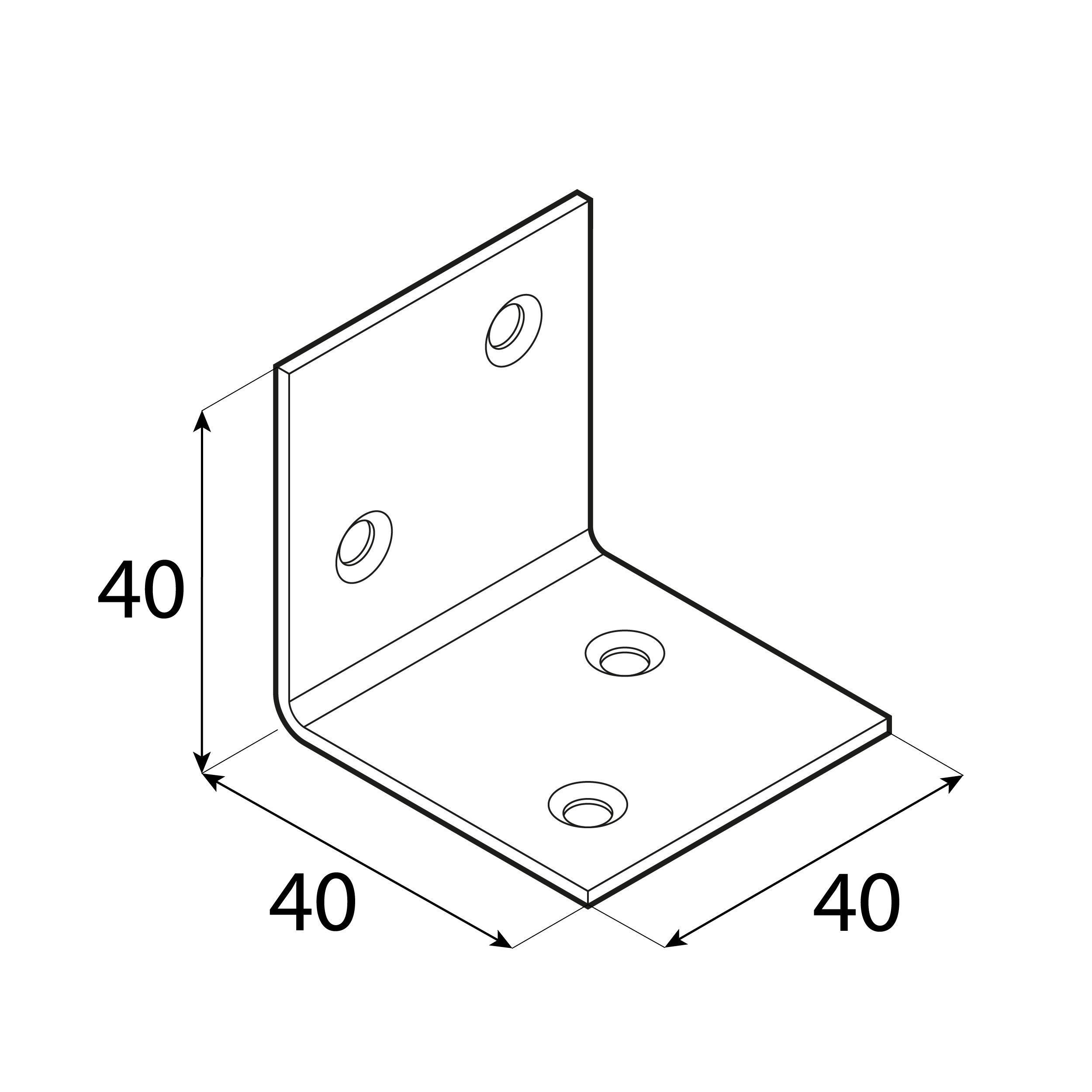 Kątownik uniwersalny szeroki - KSO 2 | 40x40x40 mm | 50 szt Kątownik uniwersalny szeroki KSO 2, 40x40x40 mm, 50 szt., 40x40x40x1,5 mm, srebrny, Stal konstrukcyjna DX51D.